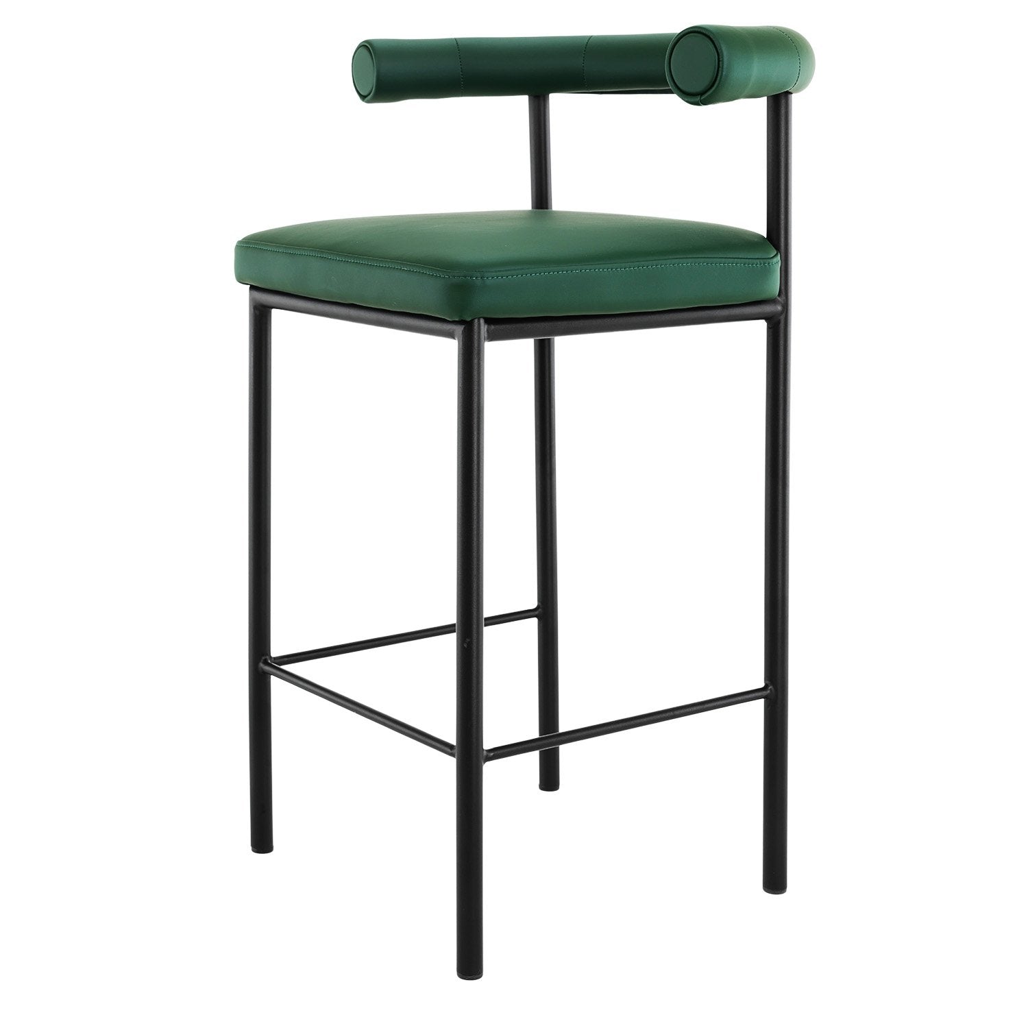Sarantino Cedric Bar Stool W/ High-density Foam Upholstered In Pu Leather Sturdy Iron Frame Green 3