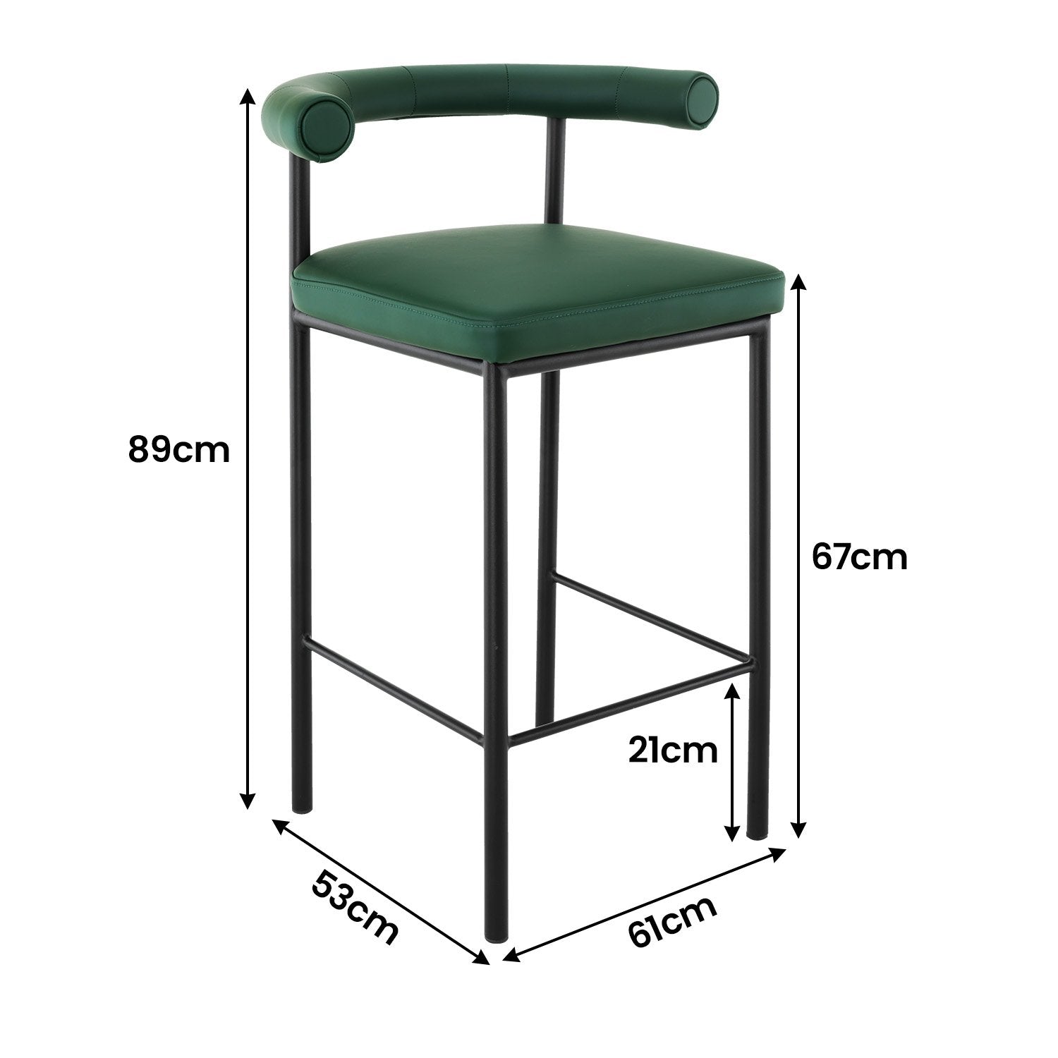 Sarantino Cedric Bar Stool W/ High-density Foam Upholstered In Pu Leather Sturdy Iron Frame Green 4