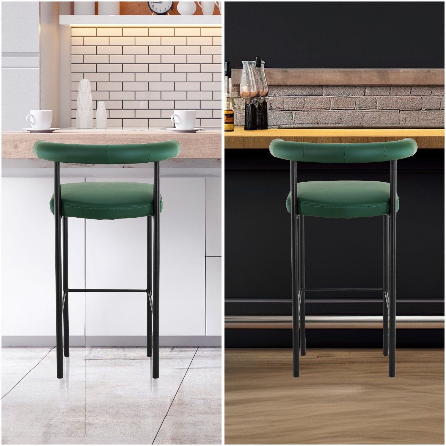 Sarantino Cedric Bar Stool W/ High-density Foam Upholstered In Pu Leather Sturdy Iron Frame Green 8
