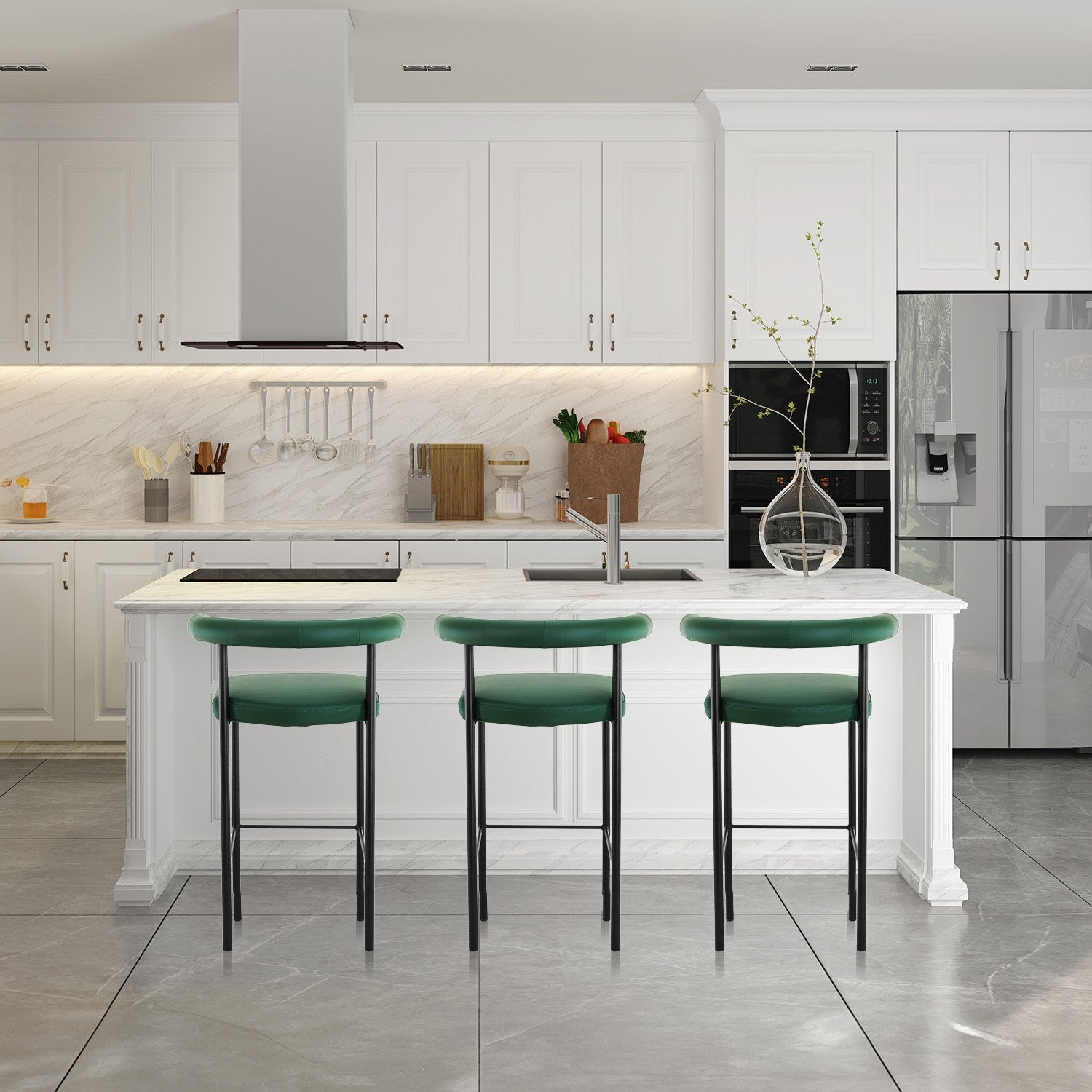 Sarantino Cedric Bar Stool W/ High-density Foam Upholstered In Pu Leather Sturdy Iron Frame Green 9