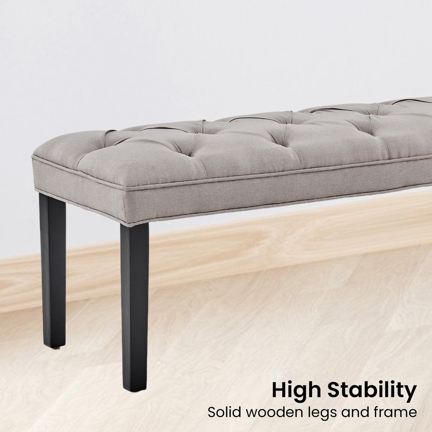 Sarantino Cate Button-tufted Upholstered Bench With Tapered Legs By Sarantino - Light Grey 4