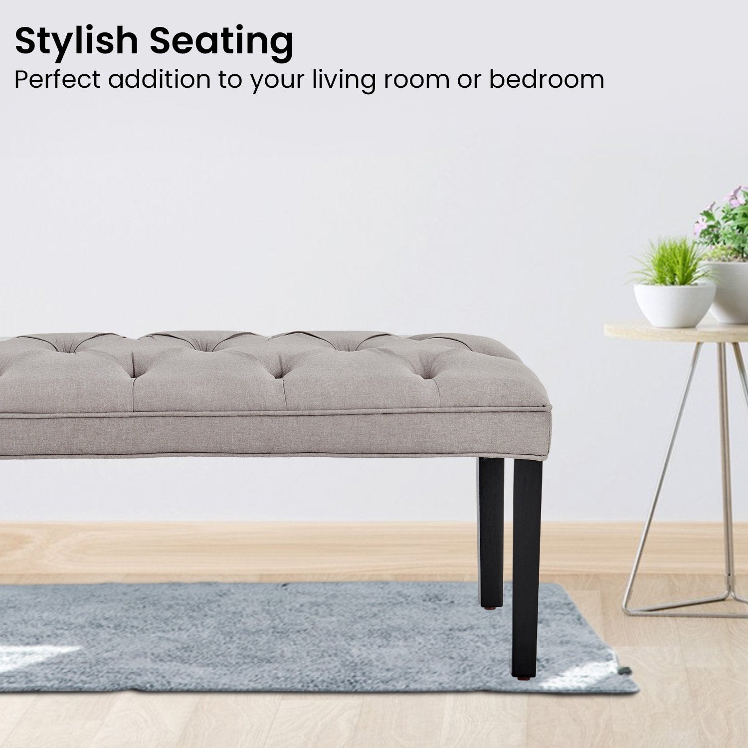 Sarantino Cate Button-tufted Upholstered Bench With Tapered Legs By Sarantino - Light Grey 6