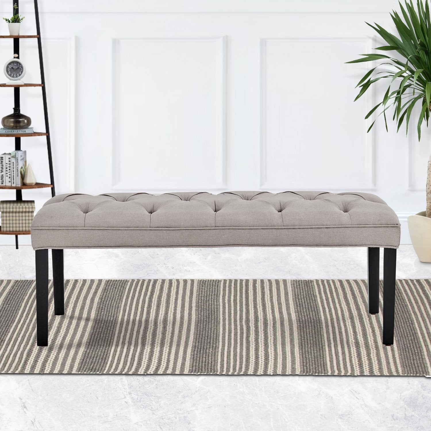 Sarantino Cate Button-tufted Upholstered Bench With Tapered Legs By Sarantino - Light Grey 9