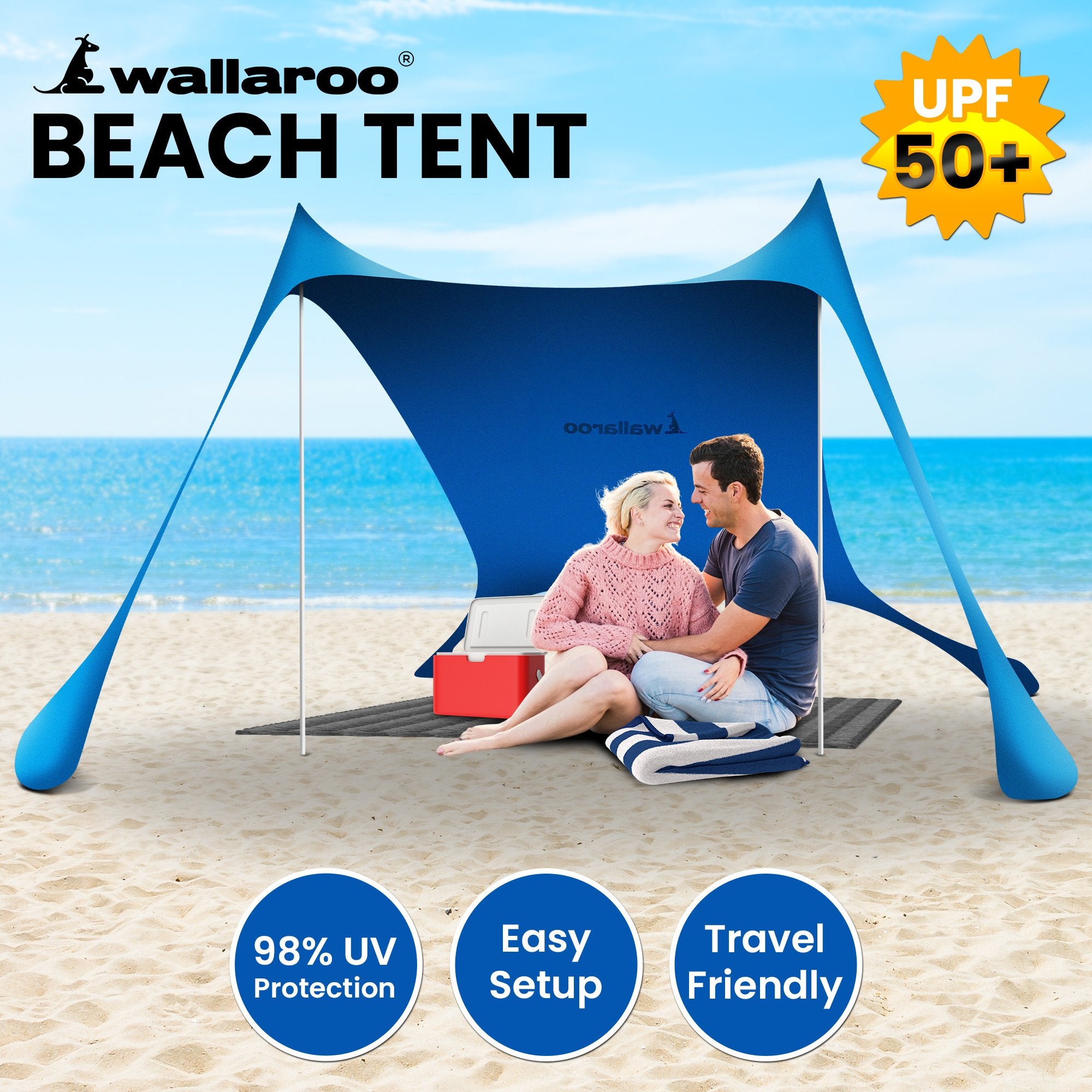 Wallaroo Beach Tent Canopy Sunshade 2m X 2m - Blue 10