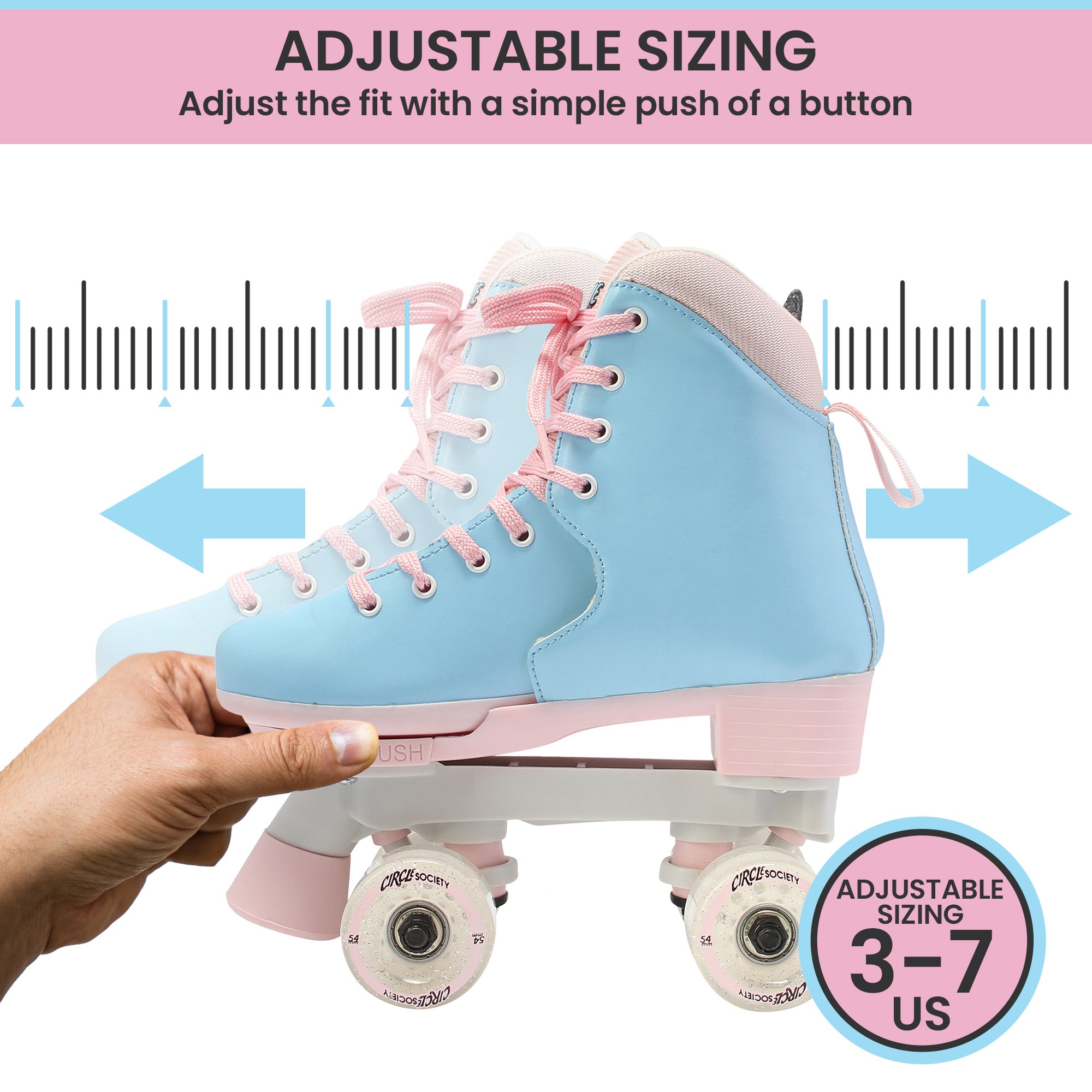 Circle Society Adjustable Kids Quad Roller Skates In Cotton Candy 6