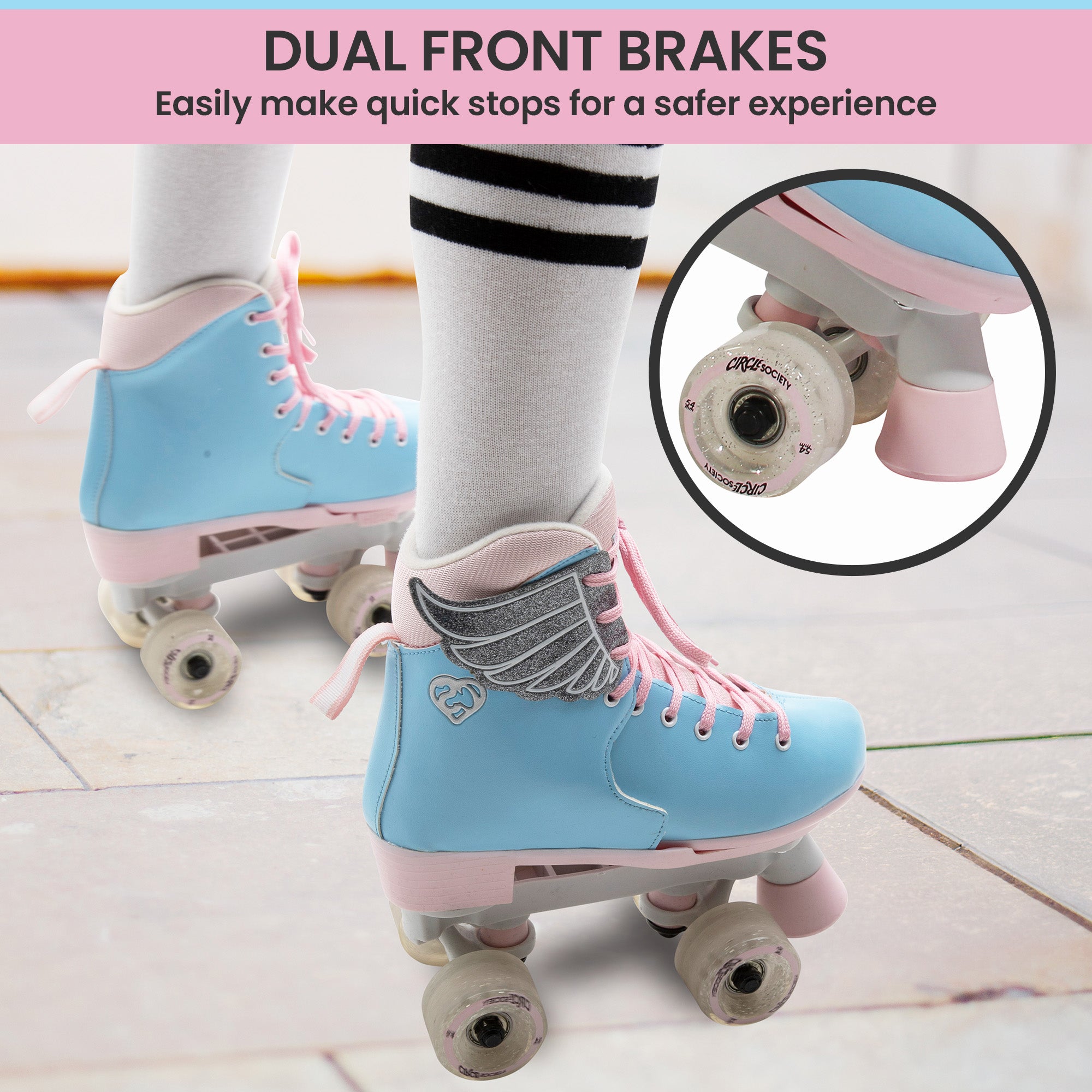 Circle Society Adjustable Kids Quad Roller Skates In Cotton Candy 7