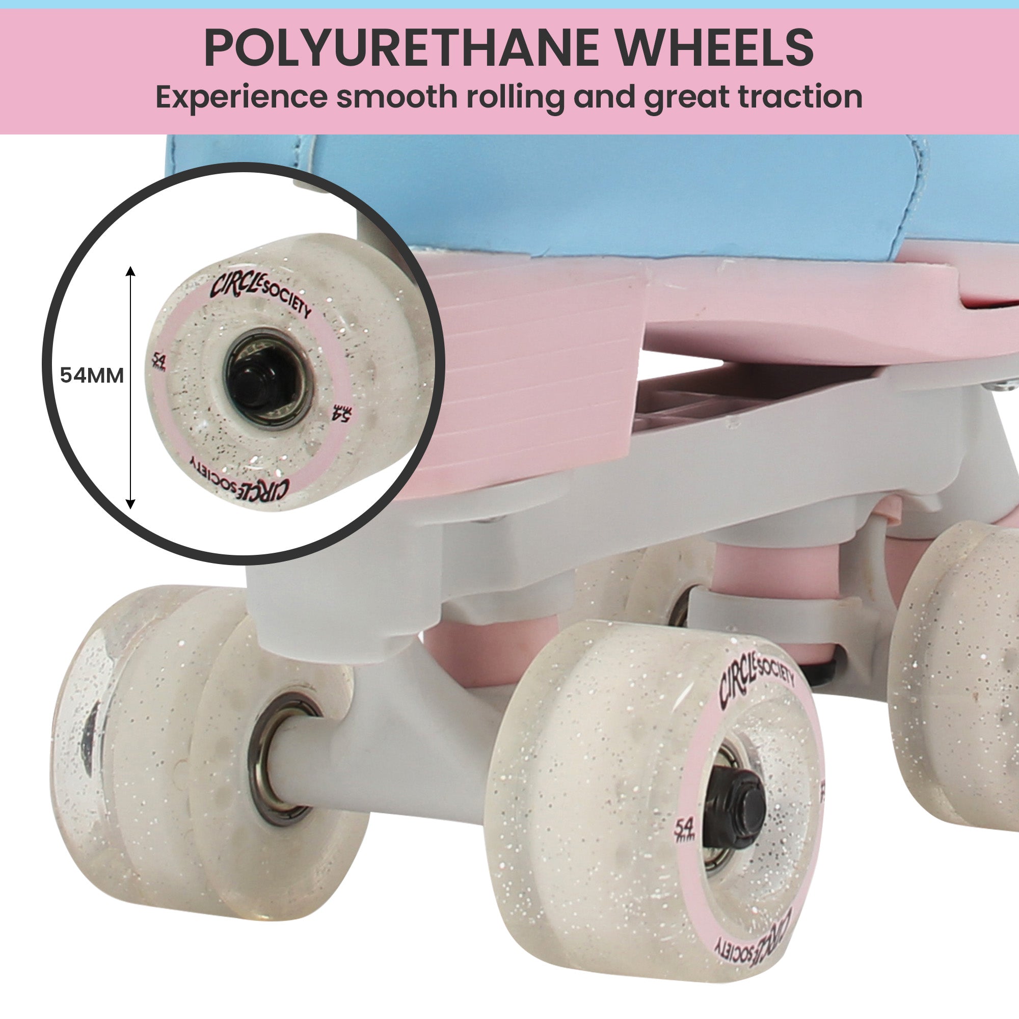 Circle Society Adjustable Kids Quad Roller Skates In Cotton Candy 8