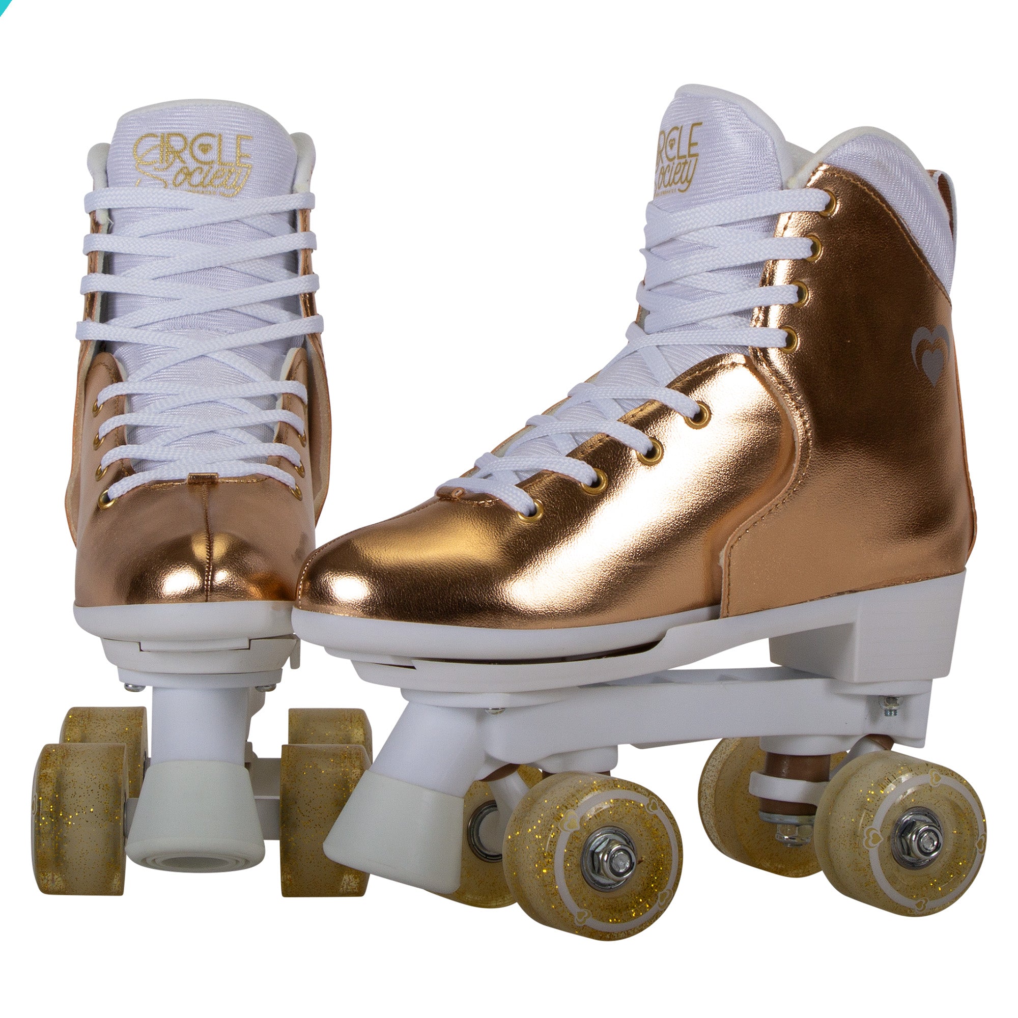 Circle Society Adjustable Quad Kids Roller Skates In Metallic Rose Gold 5