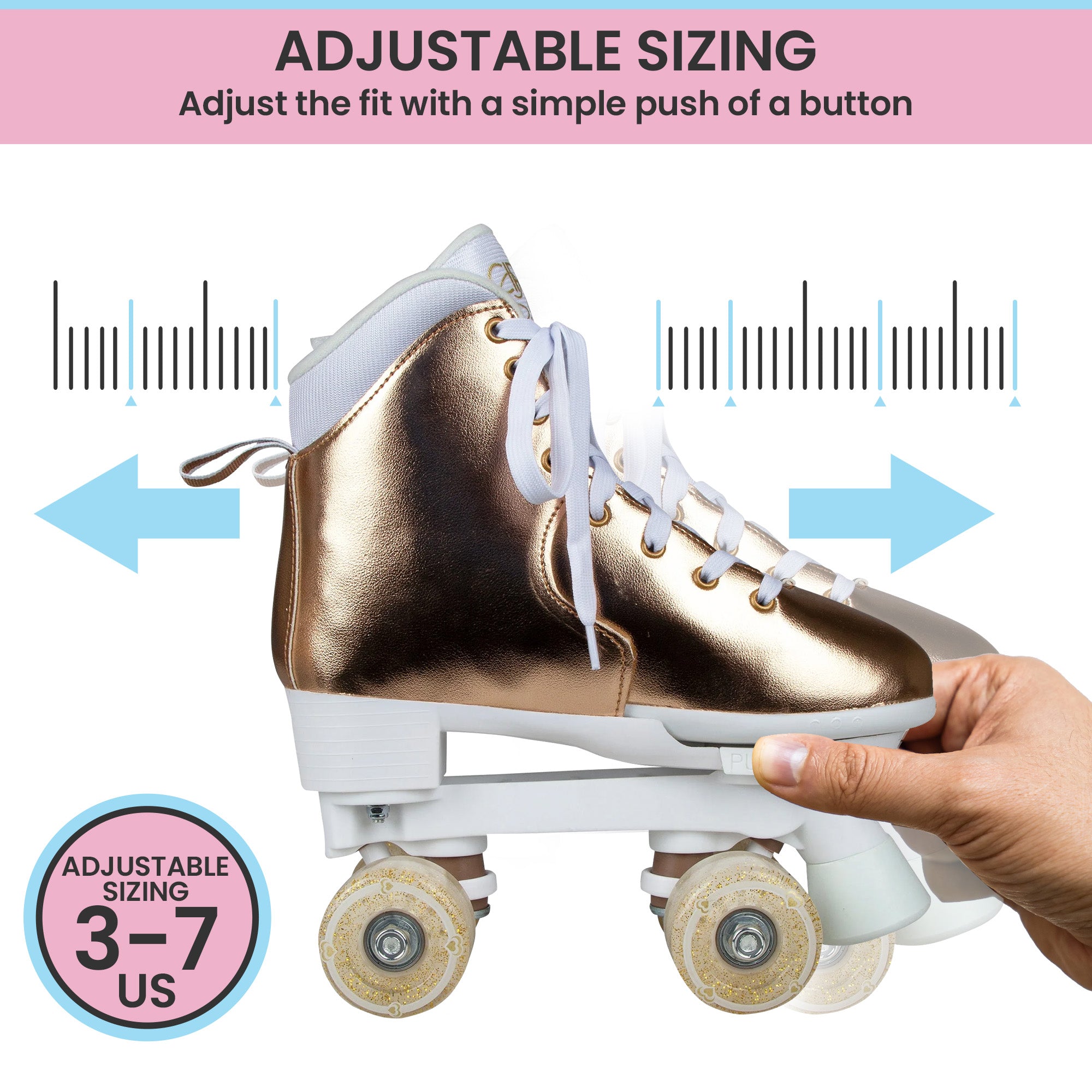 Circle Society Adjustable Quad Kids Roller Skates In Metallic Rose Gold 6