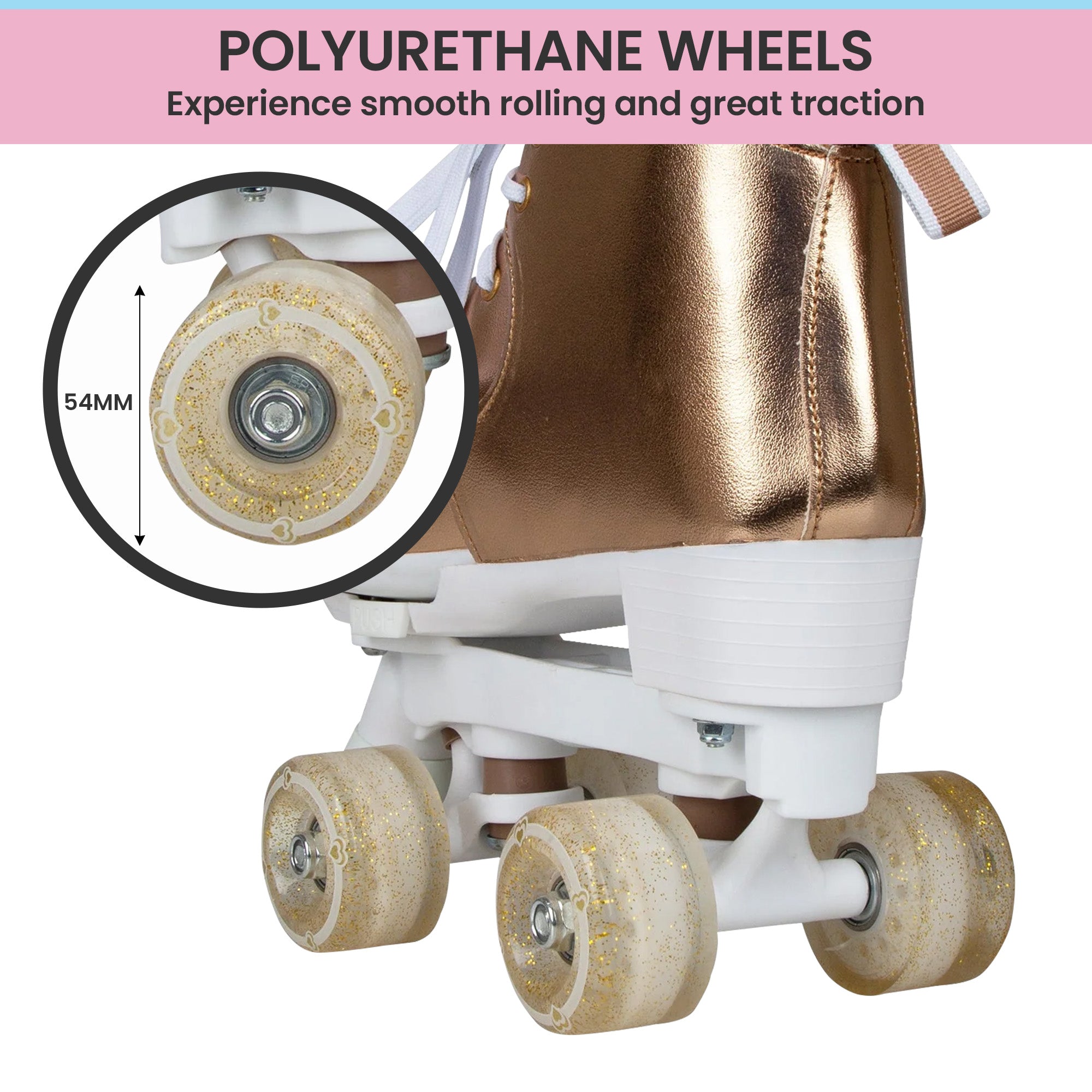 Circle Society Adjustable Quad Kids Roller Skates In Metallic Rose Gold 7
