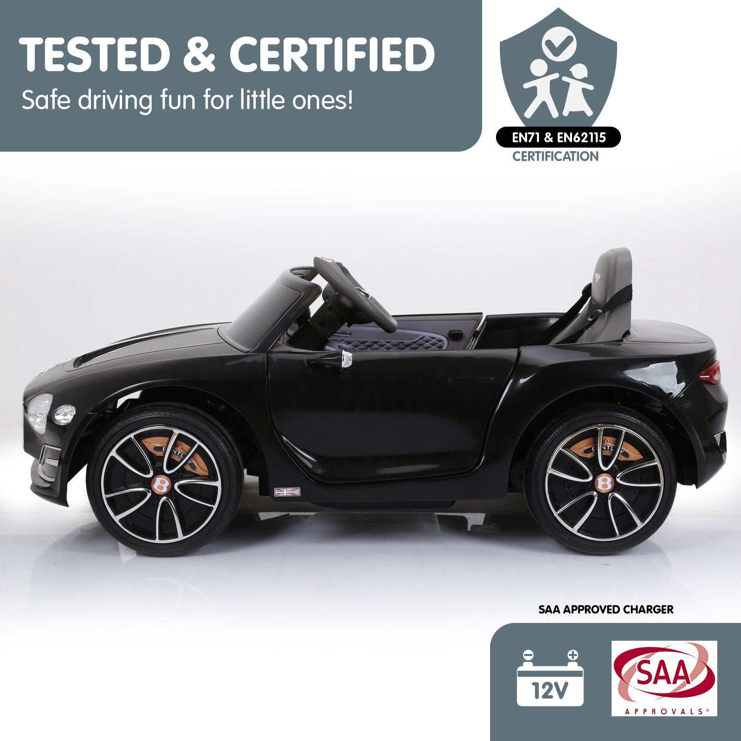 Kahuna Bentley Exp 12 Licensed Speed 6E Electric Kids Ride On Car Black 10