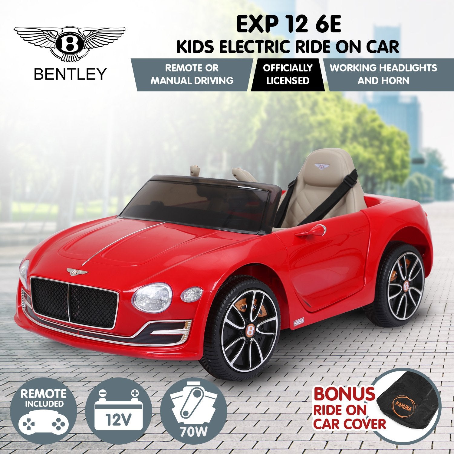 Kahuna Bentley Exp 12 Speed 6E Licensed Kids Ride On Electric Car Remote Control - Red 3