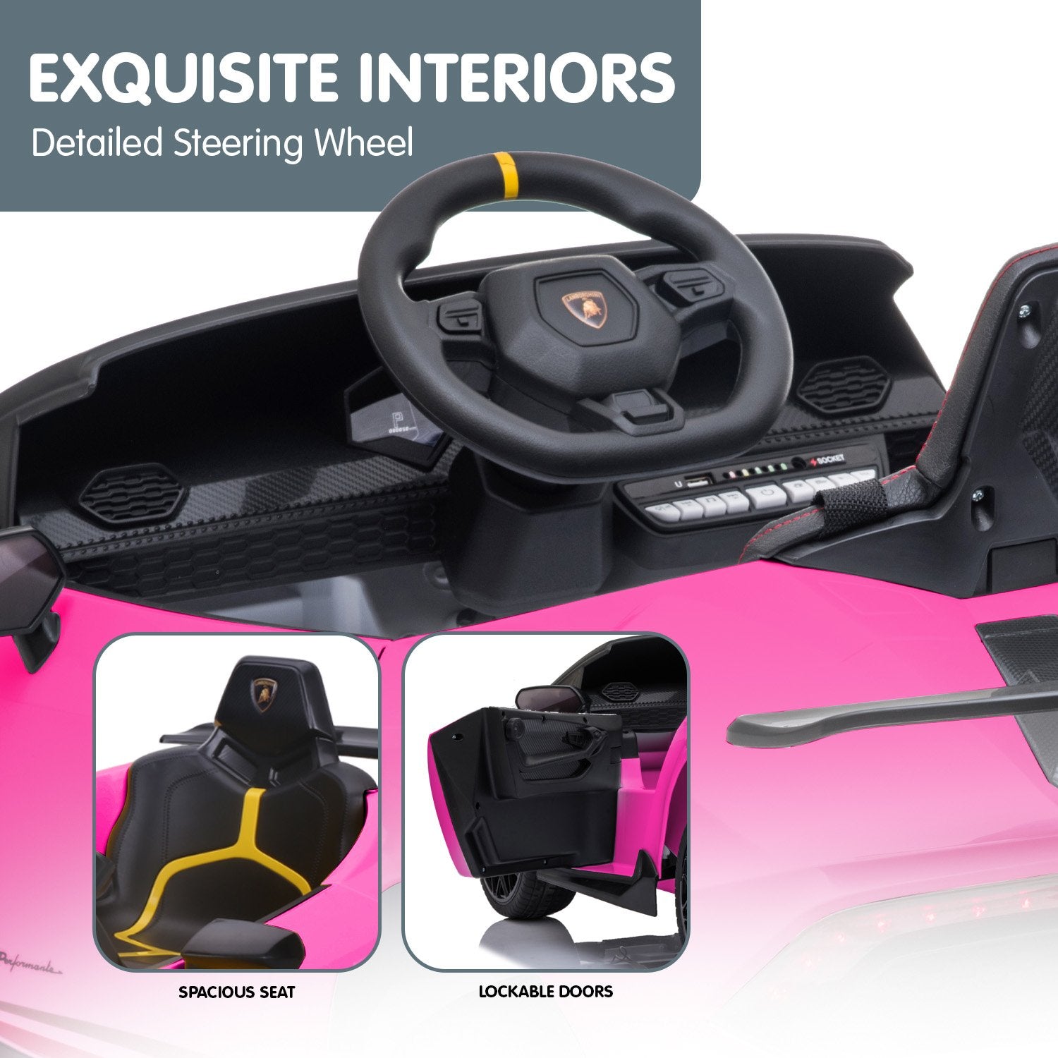Kahuna Lamborghini Performante Kids Electric Ride On Car Remote Control by Kahuna - Pink 3
