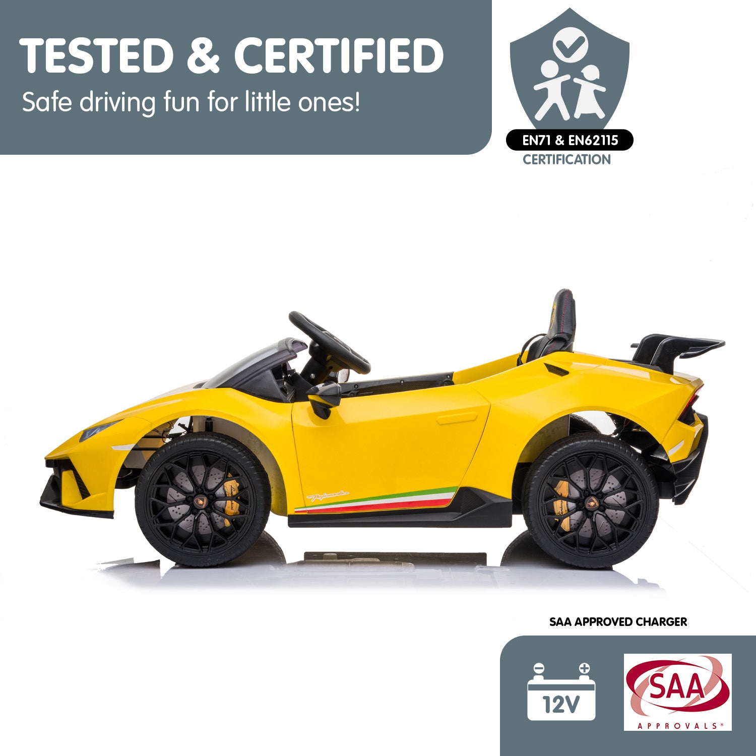 Kahuna Lamborghini Performante Kids Electric Ride On Car Remote Control - Yellow 7