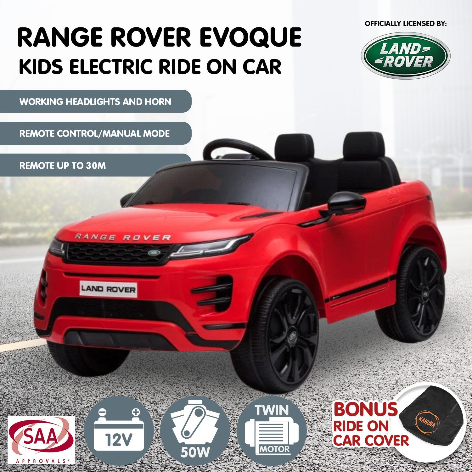 Kahuna Land Rover Licensed Kids Electric Ride On Car Remote Control - Red 10