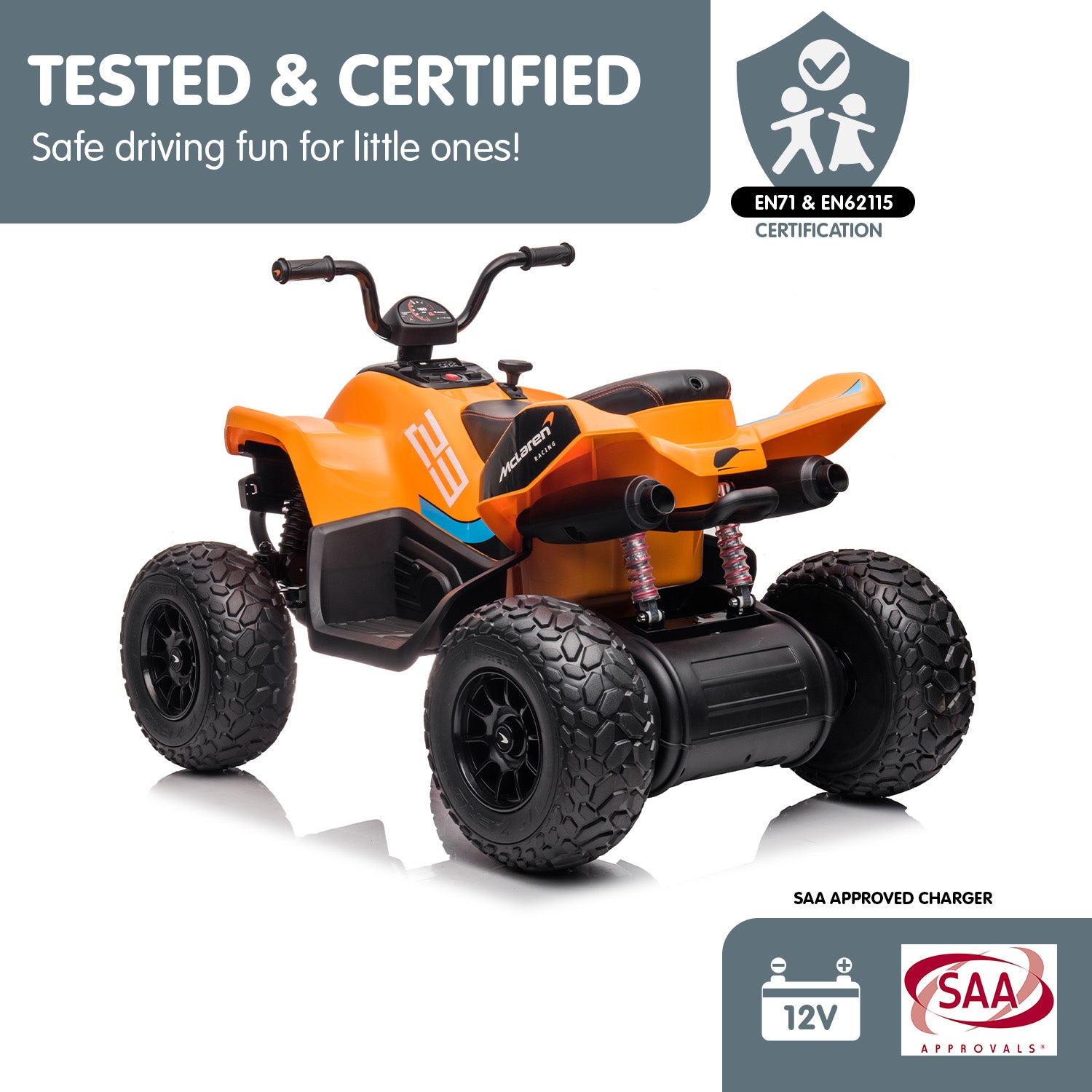 Kahuna Licensed MCL35 McLaren Kids Toy Ride On Electric Quad Bike - Orange 8