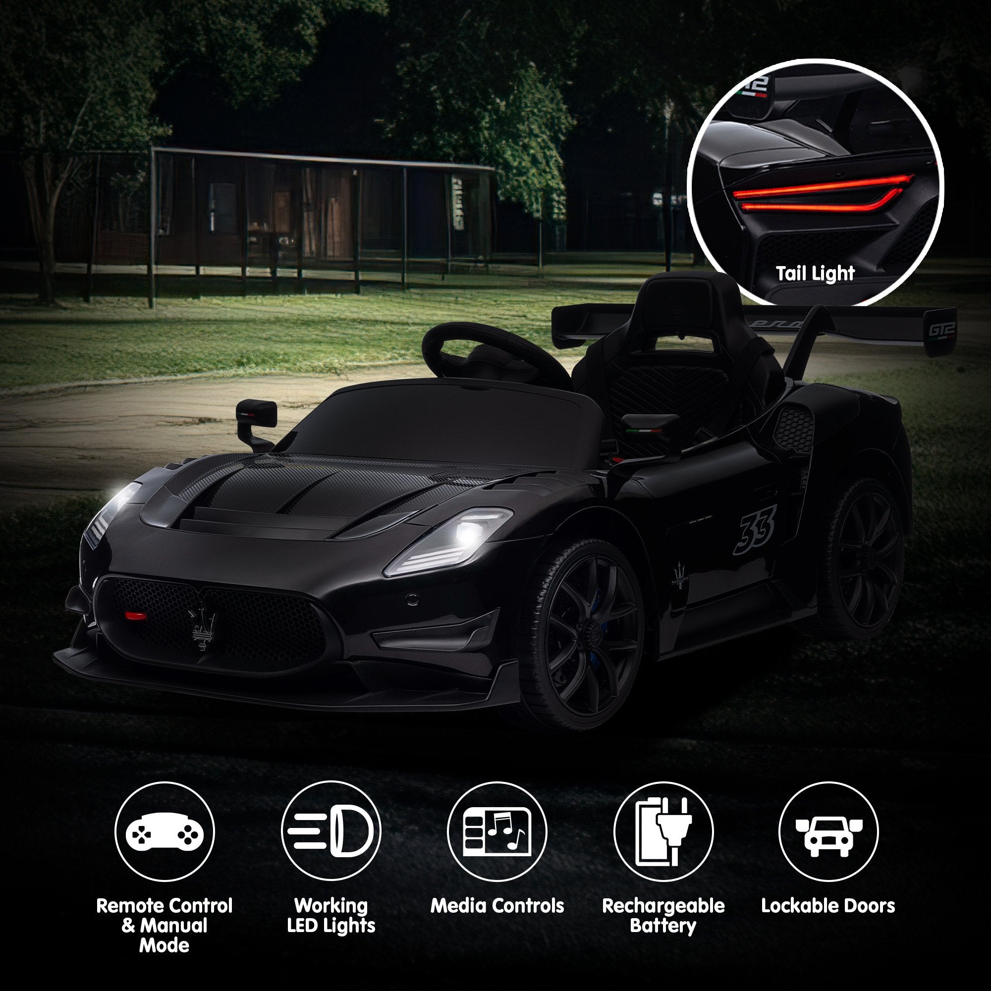 Kahuna Maserati MC20 GT2 Licensed Electric Kids Ride On Race Car Black 5