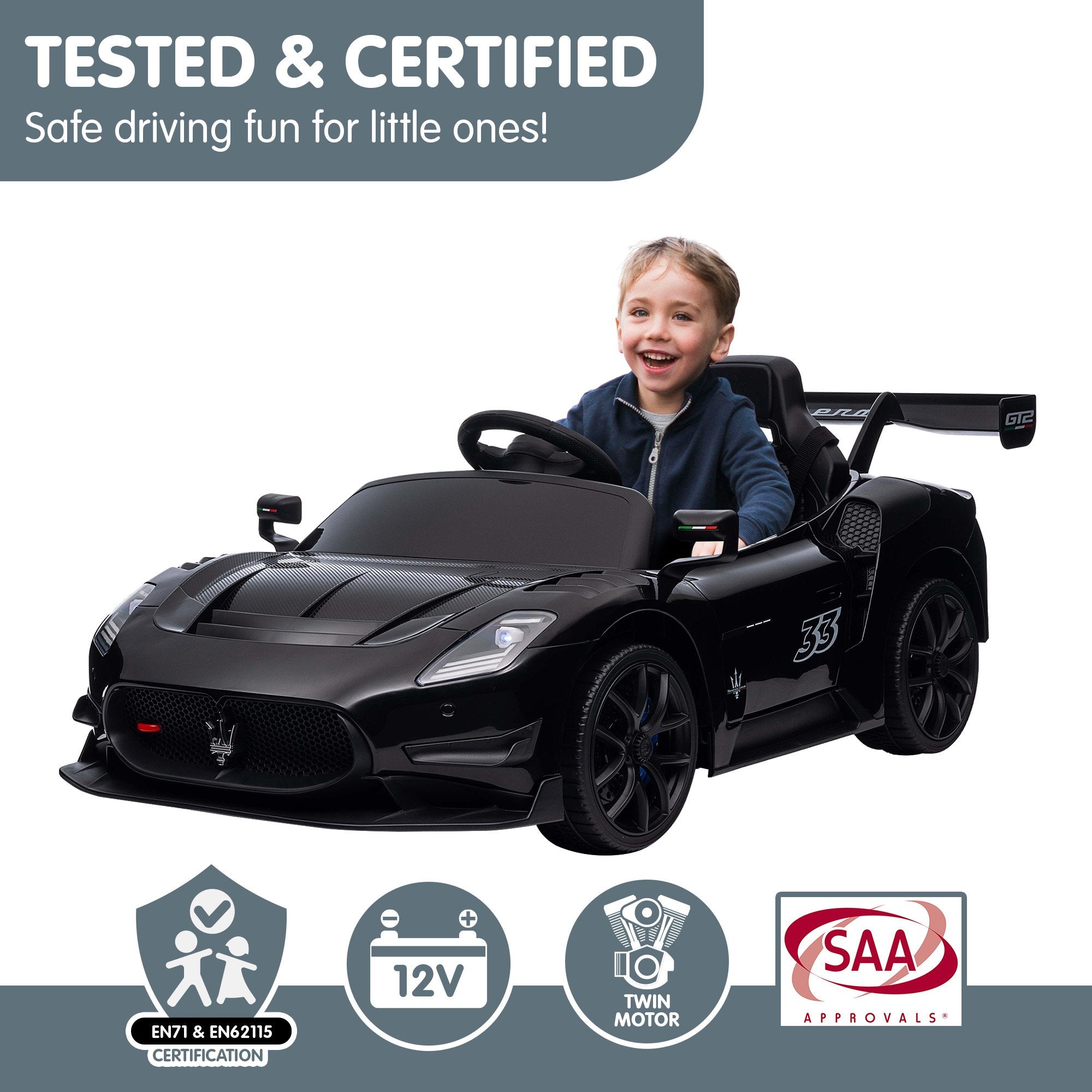 Kahuna Maserati MC20 GT2 Licensed Electric Kids Ride On Race Car Black 8