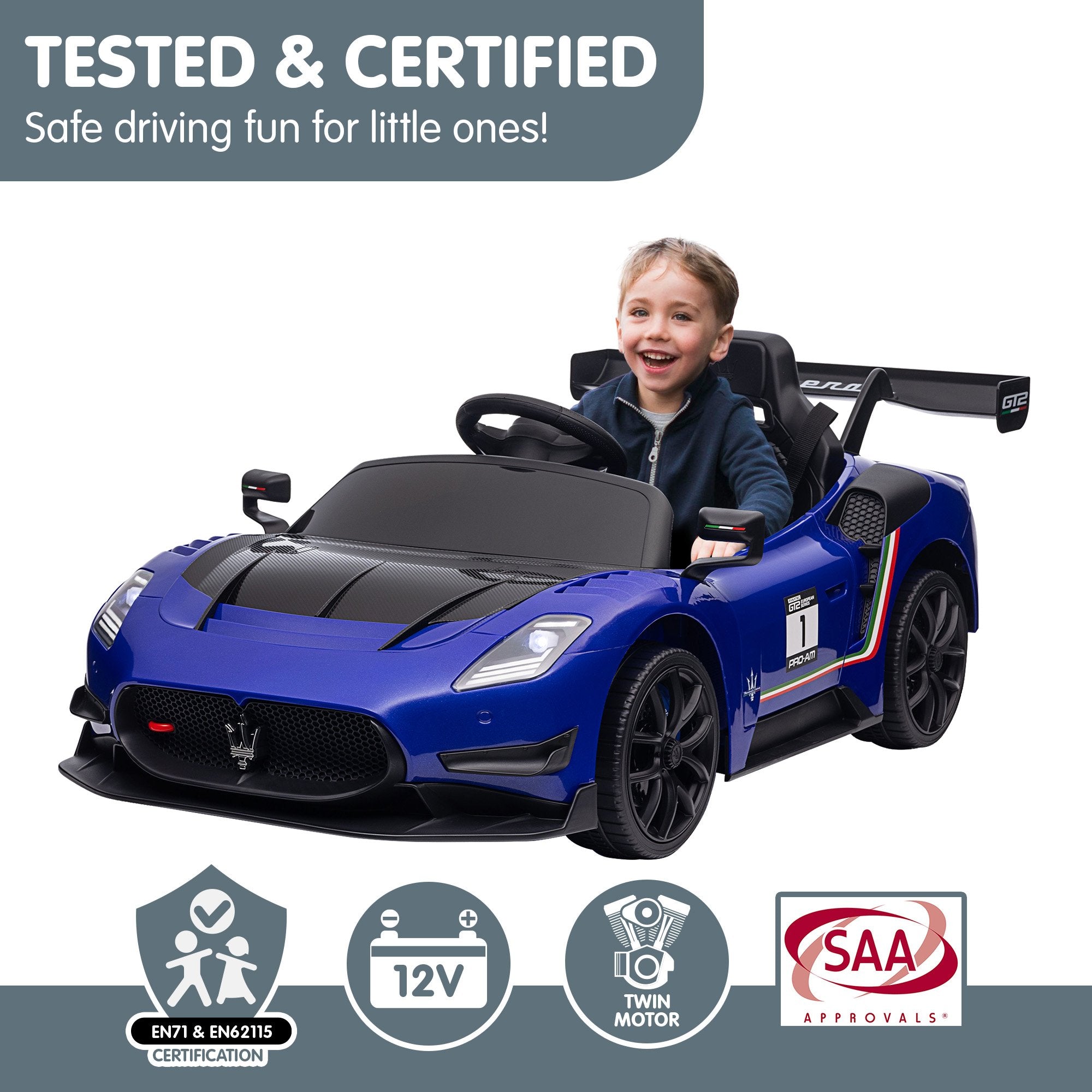 Kahuna Maserati MC20 GT2 Licensed Electric Kids Ride On Race Car Blue 8