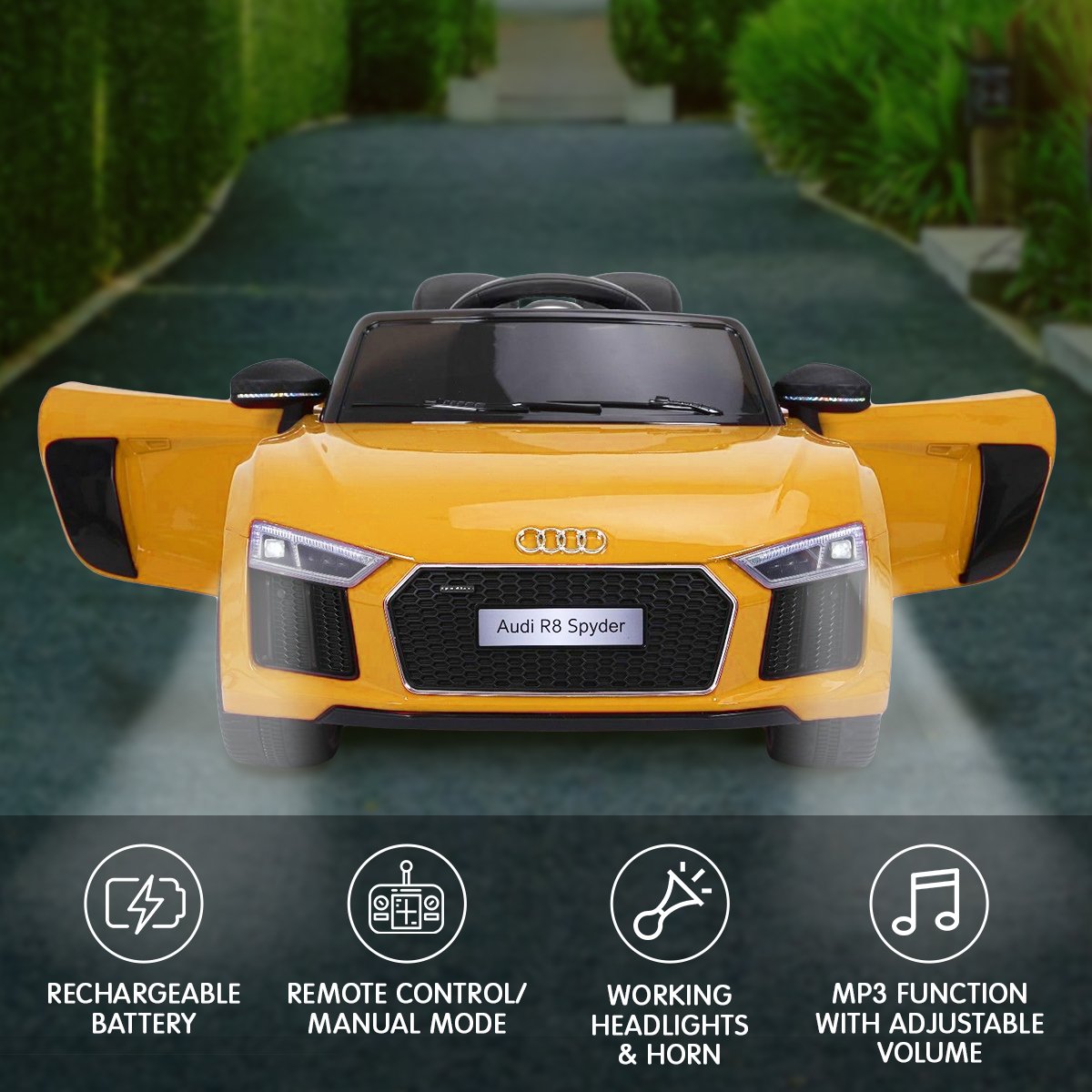 Kahuna R8 Spyder Audi Licensed Kids Electric Ride On Car Remote Control - Yellow 3