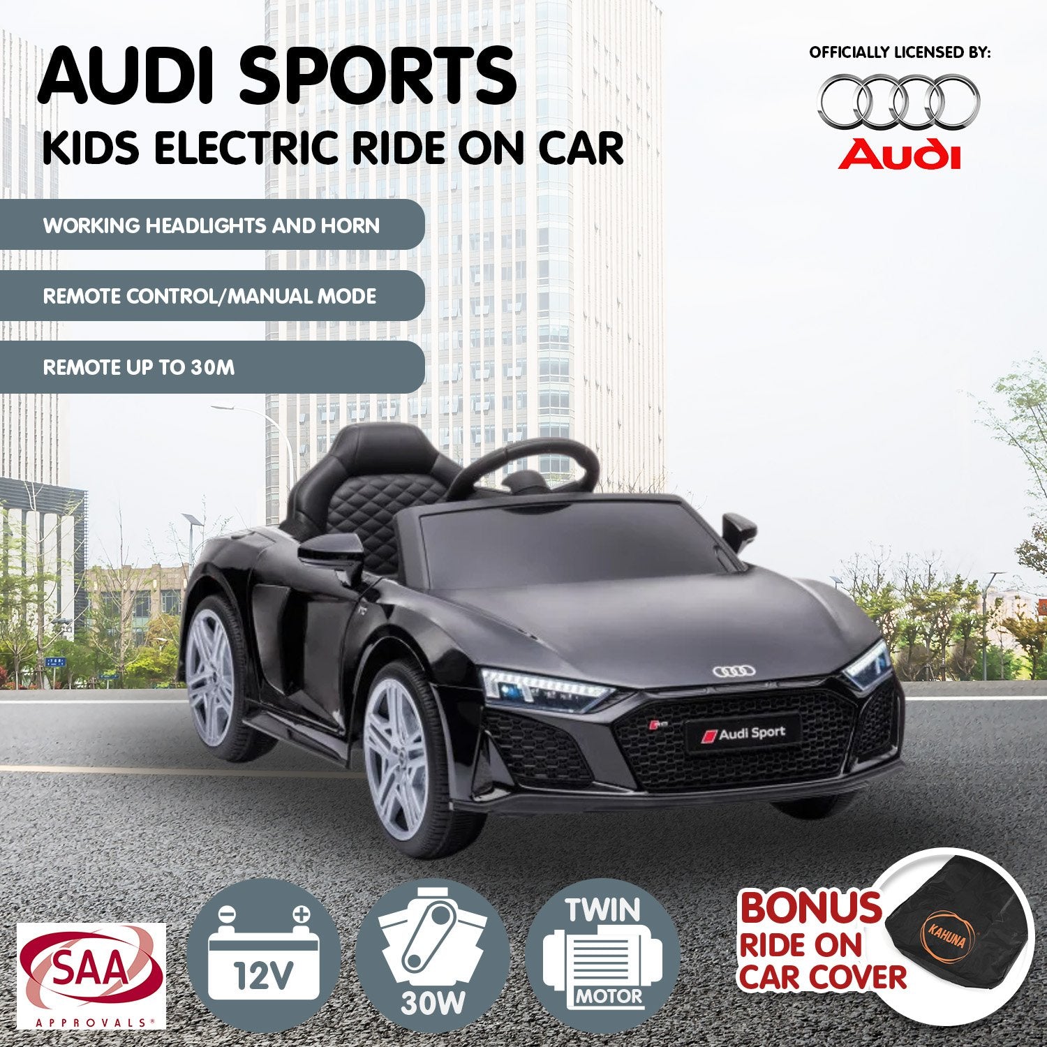 Kahuna Audi Sport Licensed Kids Electric Ride On Car Remote Control - Black 12