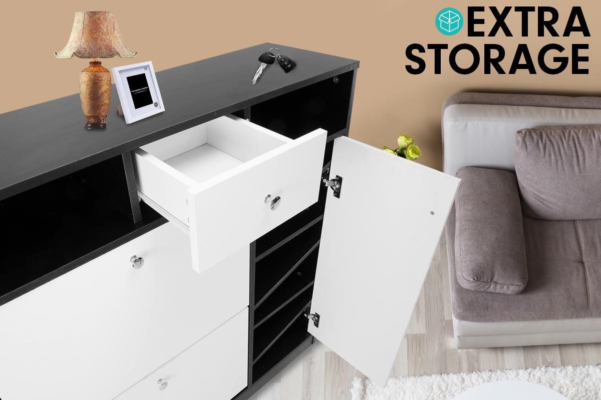 Sarantino Shoe Rack Cabinet Wooden Storage Organiser Shelf Cupboard Drawer 5