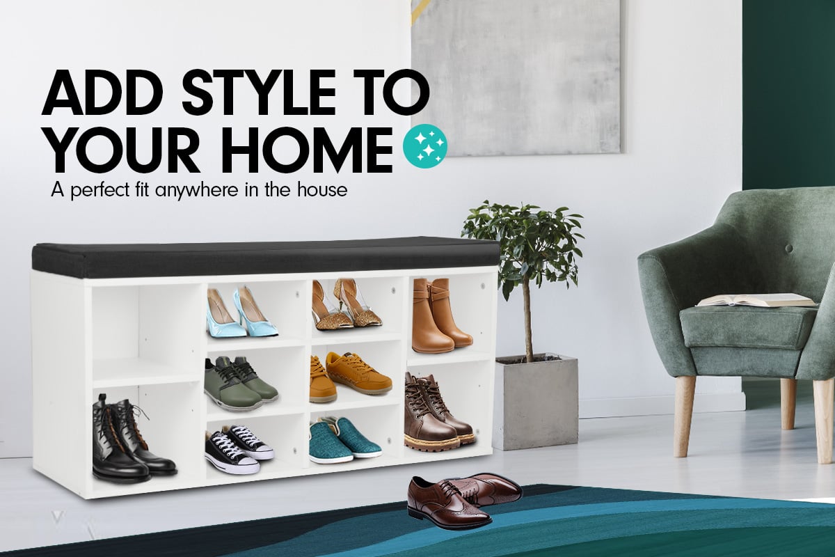 Sarantino New 10 Pairs Shoe Cabinet Rack Storage Organiser Shelf Stool Bench Wood - White 3