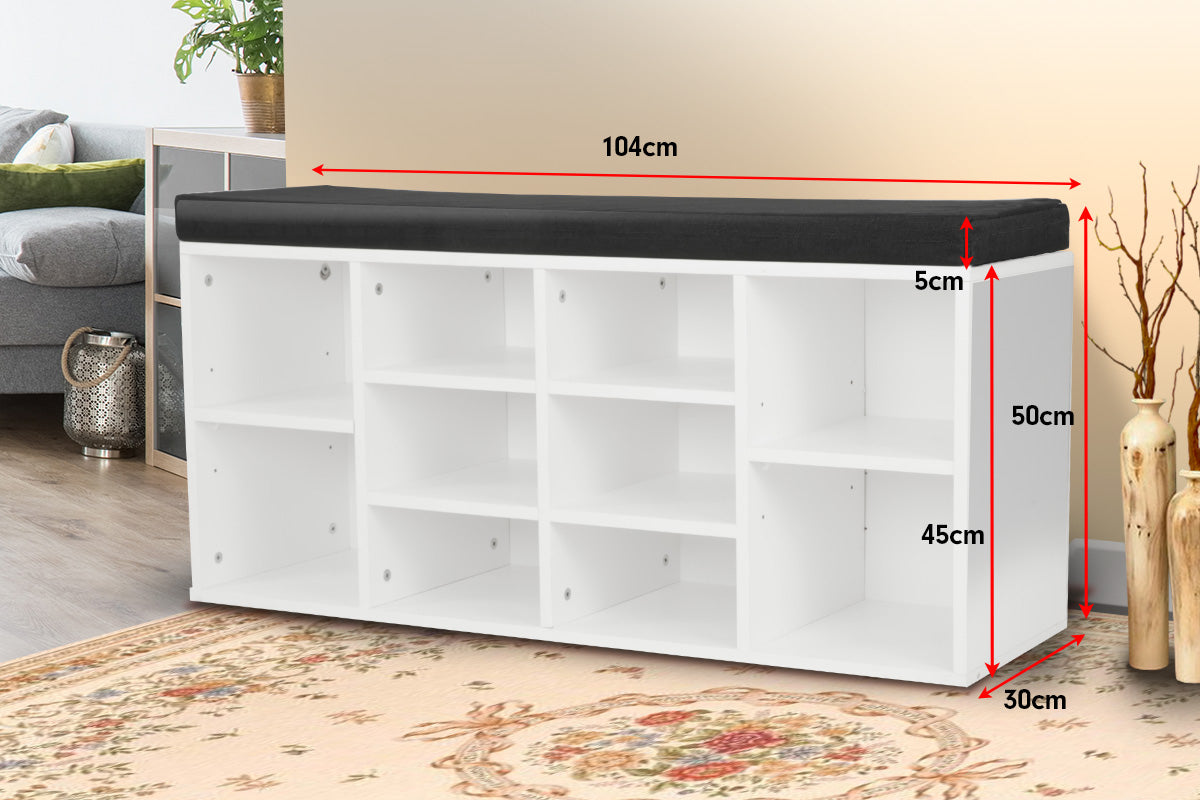Sarantino New 10 Pairs Shoe Cabinet Rack Storage Organiser Shelf Stool Bench Wood - White 4