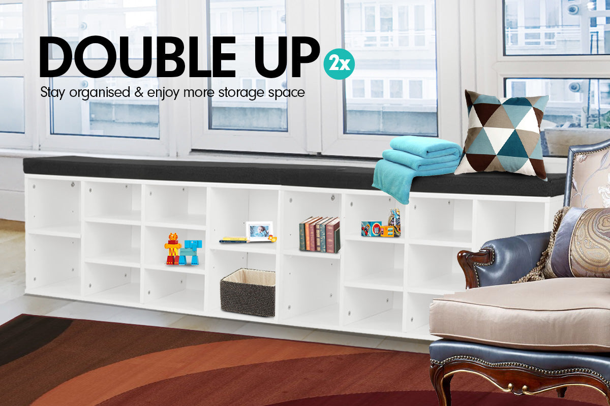 Sarantino New 10 Pairs Shoe Cabinet Rack Storage Organiser Shelf Stool Bench Wood - White 5