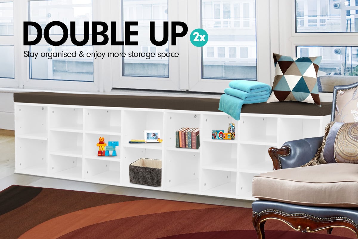 Sarantino Shoe Rack Cabinet Organiser Brown Cushion Bench Stool - 104 X 30 X 45 - White 5