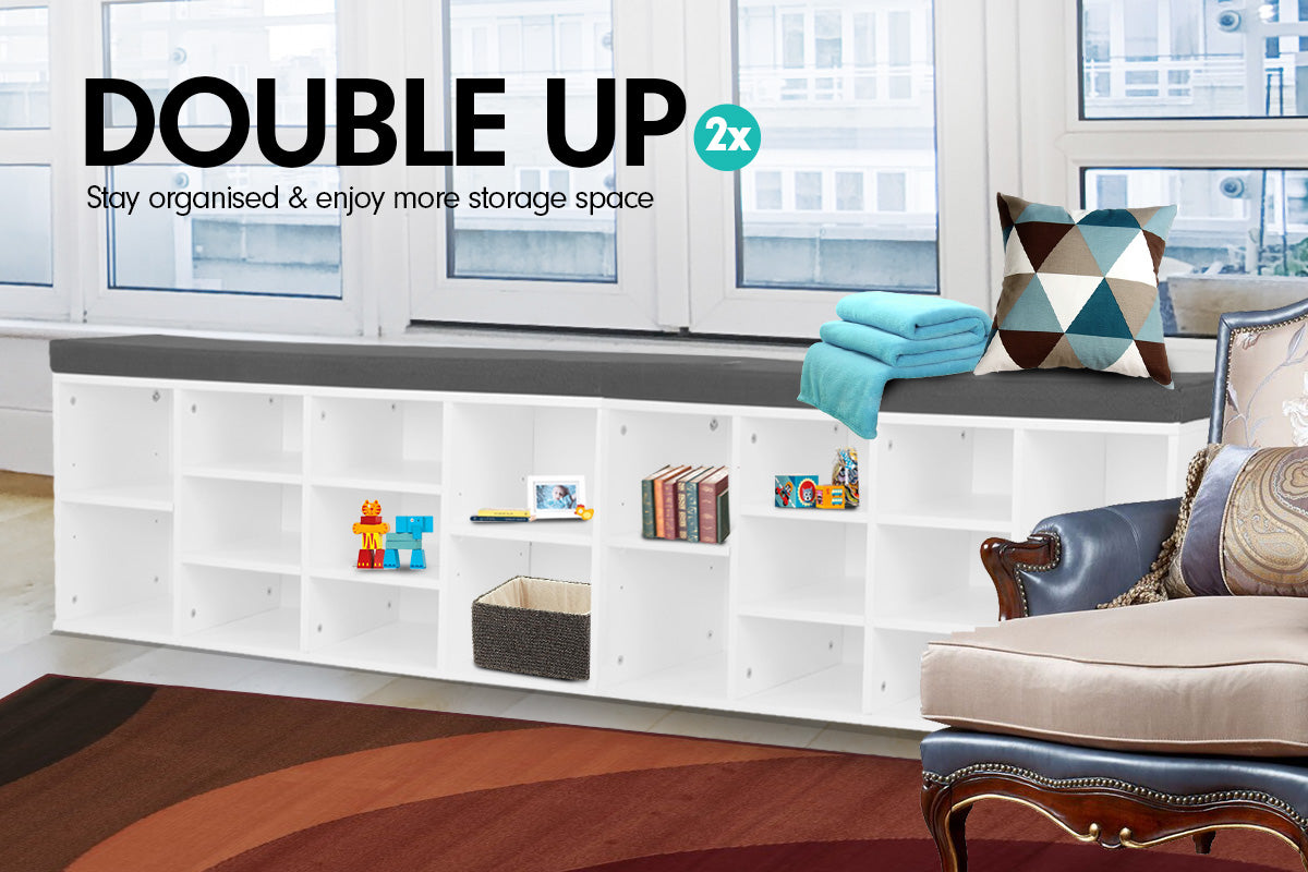 Sarantino Shoe Rack Cabinet Organiser Grey Cushion Sttol Bench Ottoman - 104 X 30 X 45 - White 5