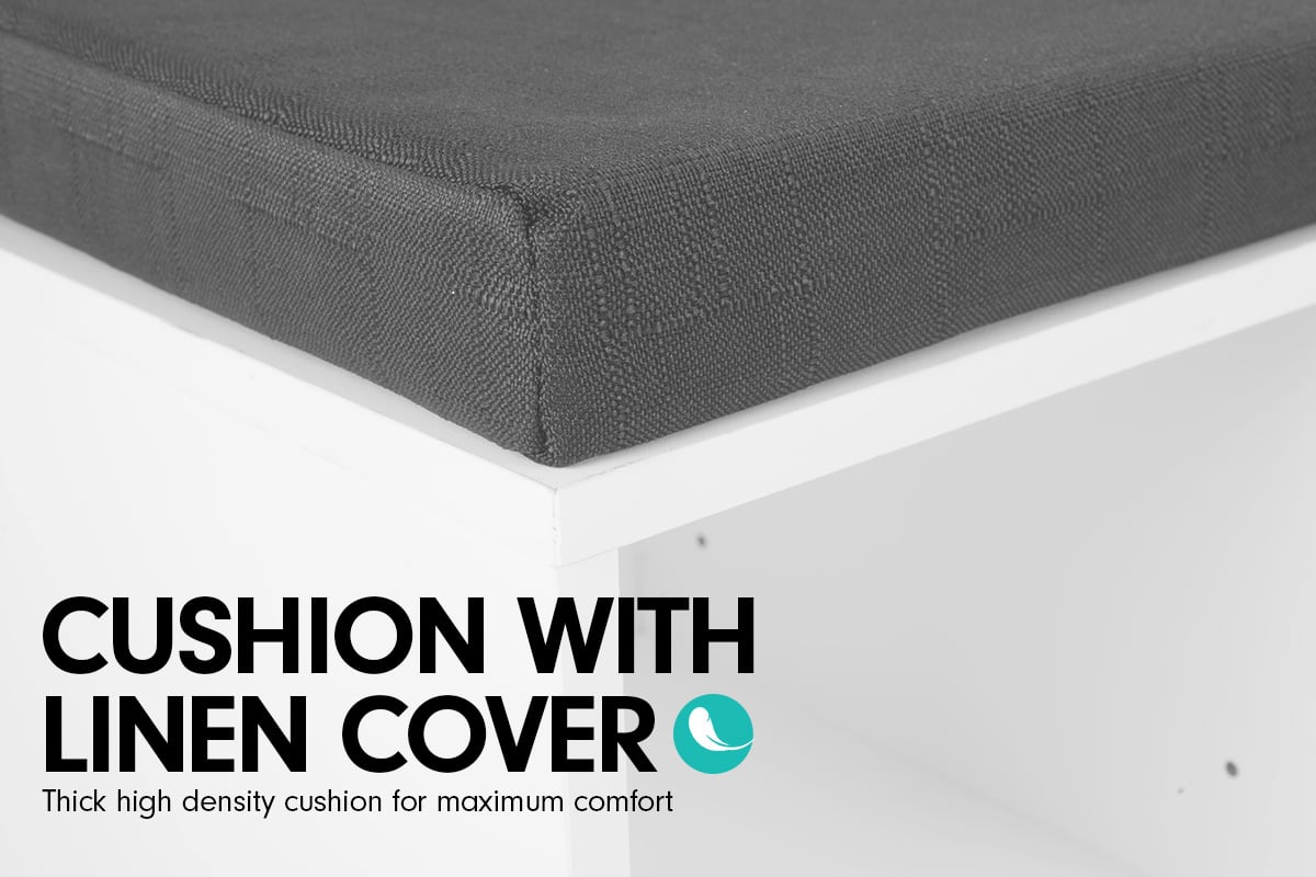 Sarantino Shoe Rack Cabinet Organiser Grey Cushion Sttol Bench Ottoman - 104 X 30 X 45 - White 8