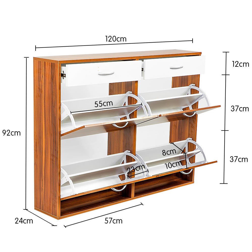 Sarantino 24 Pairs Shoe Cabinet Rack Storage Cupboard Organiser Shelf Walnut Drawers Chest 7