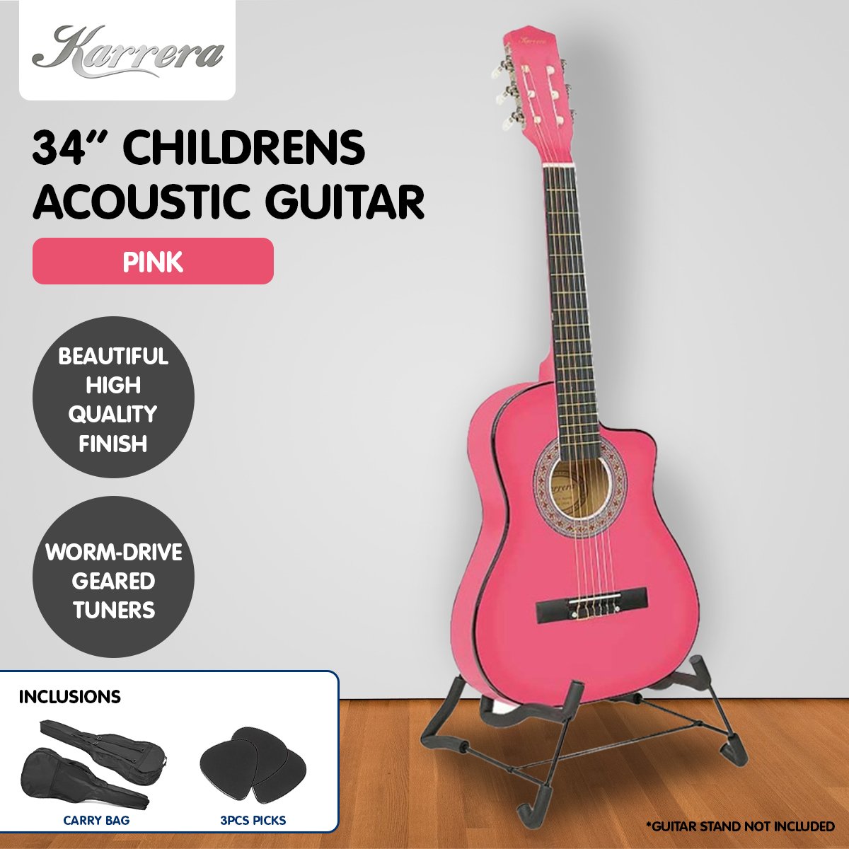 Karrera Childrens Acoustic Guitar Kids - Pink 6