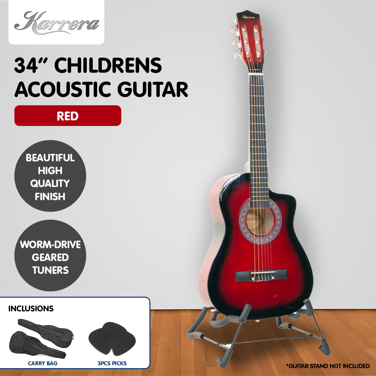 Karrera Childrens Acoustic Guitar Kids - Red 6