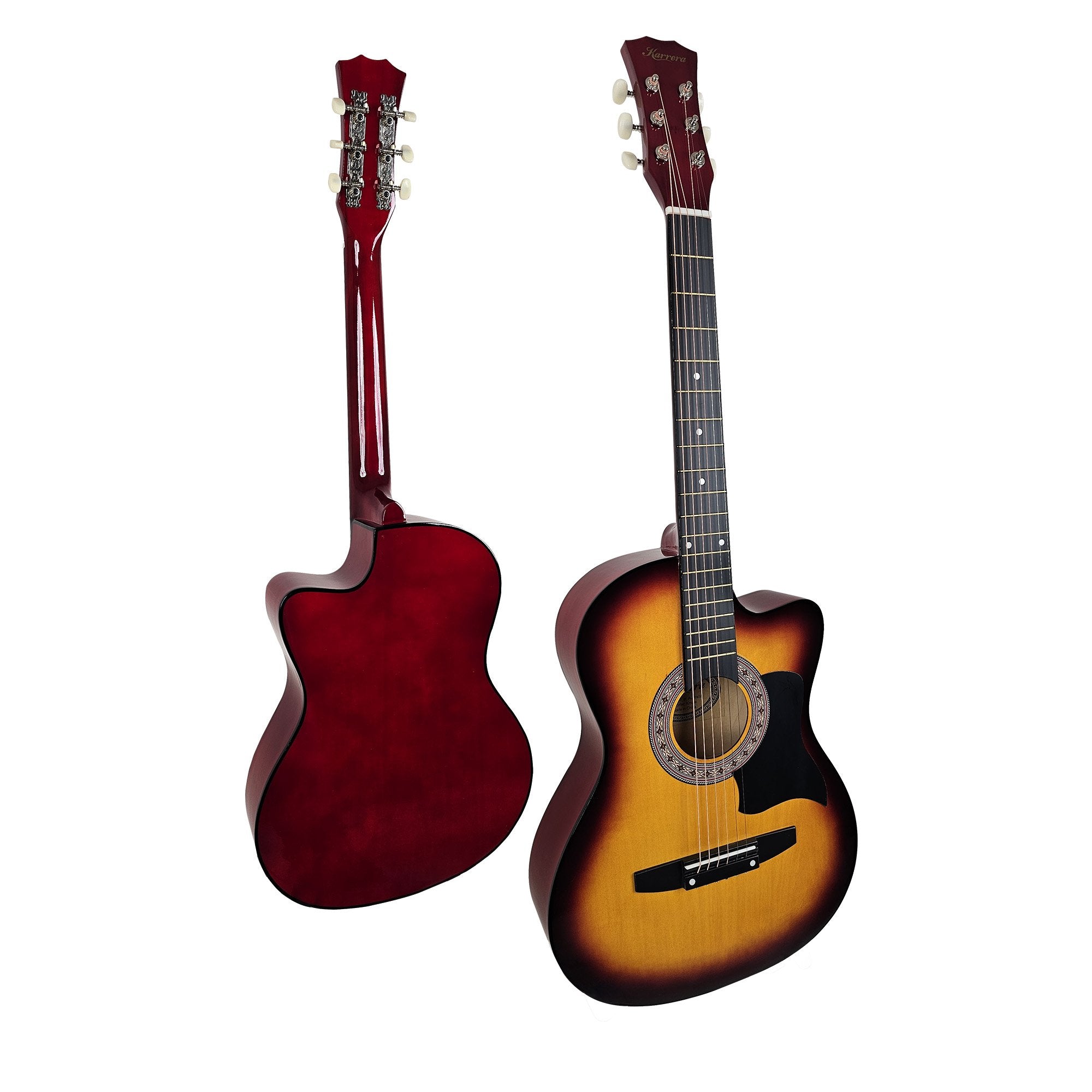 Karrera 38in Acoustic Guitar Steel Strings Carry Bag Shoulder Strap Sun Burst 4