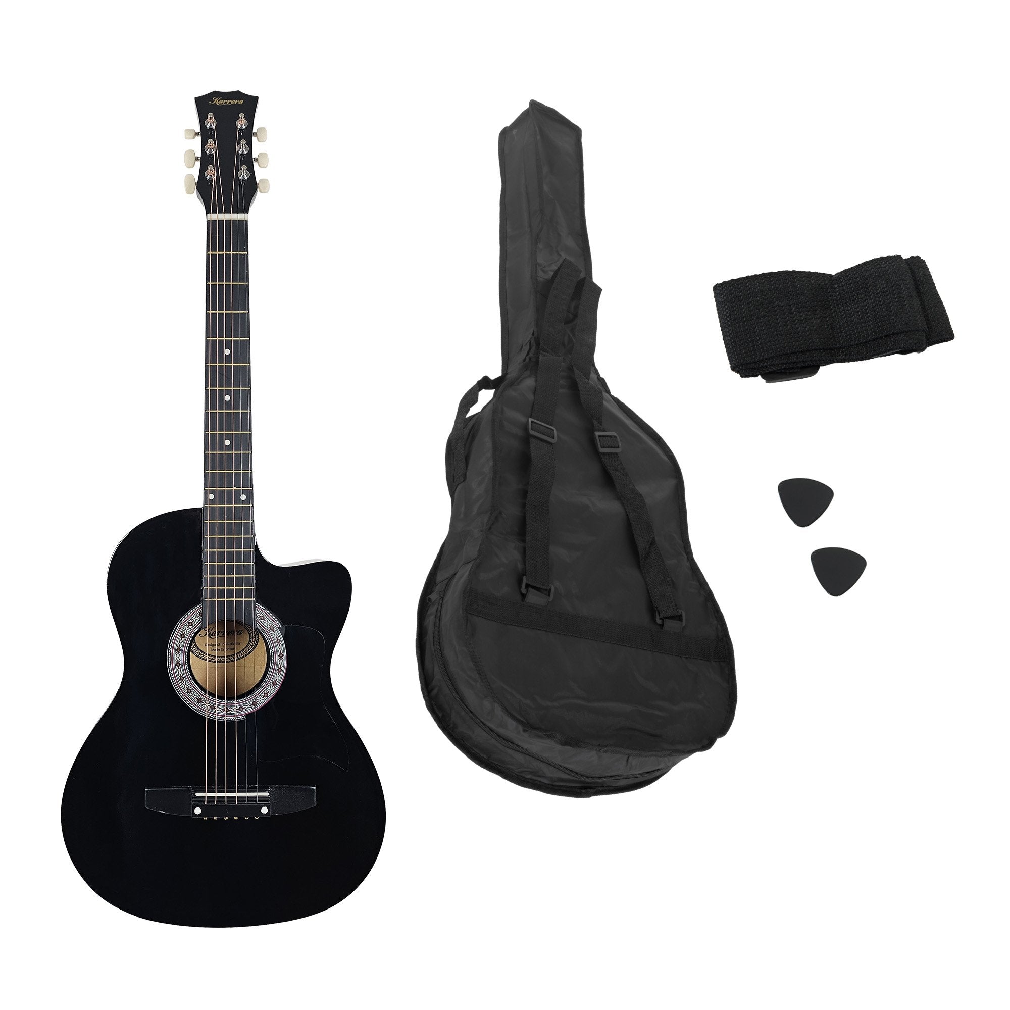 Karrera 38in Cutaway Acoustic Guitar with guitar bag - Black 3