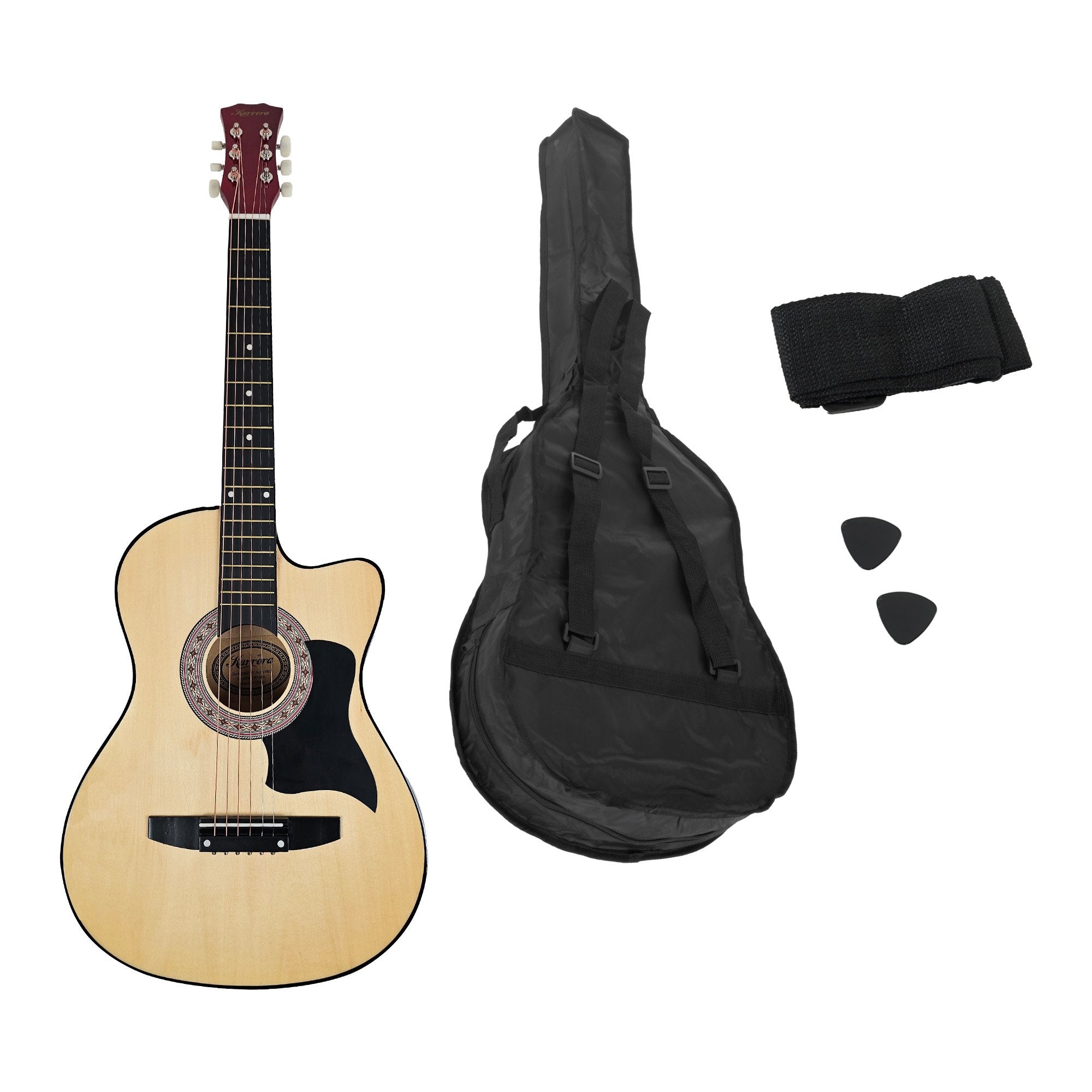 Karrera 38in Cutaway Acoustic Guitar with guitar bag - Natural 3