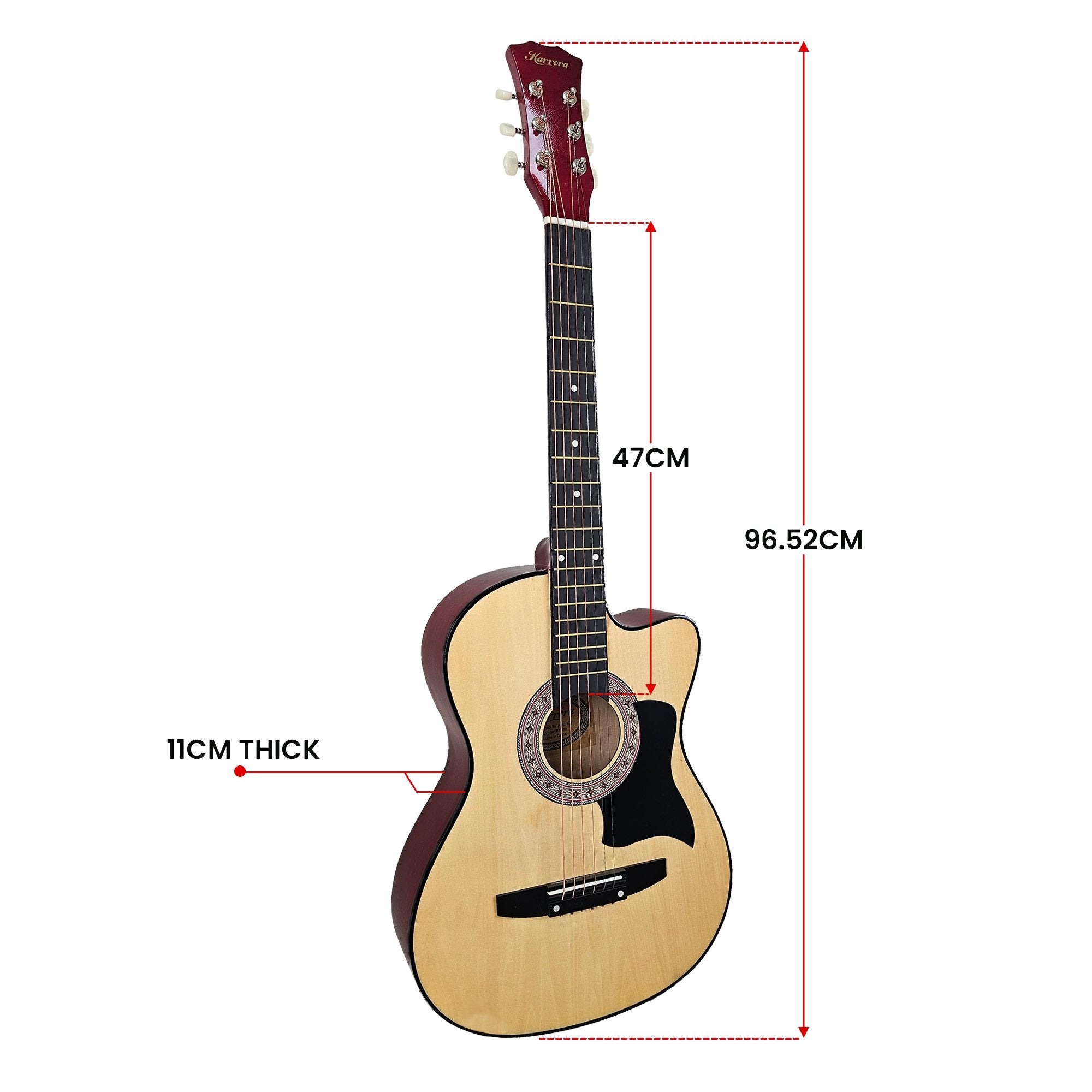 Karrera 38in Cutaway Acoustic Guitar with guitar bag - Natural 4