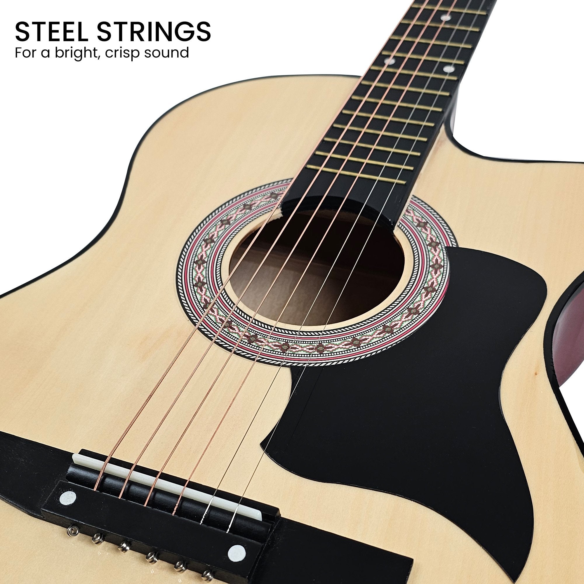 Karrera 38in Cutaway Acoustic Guitar with guitar bag - Natural 7