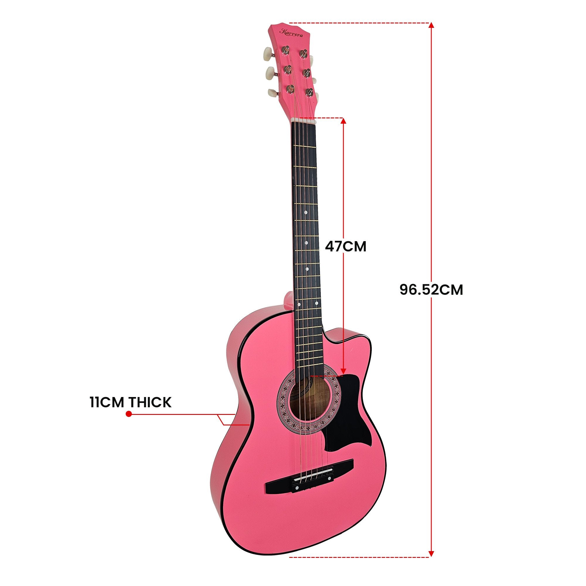 Karrera 38in Cutaway Acoustic Guitar with guitar bag - Pink 4
