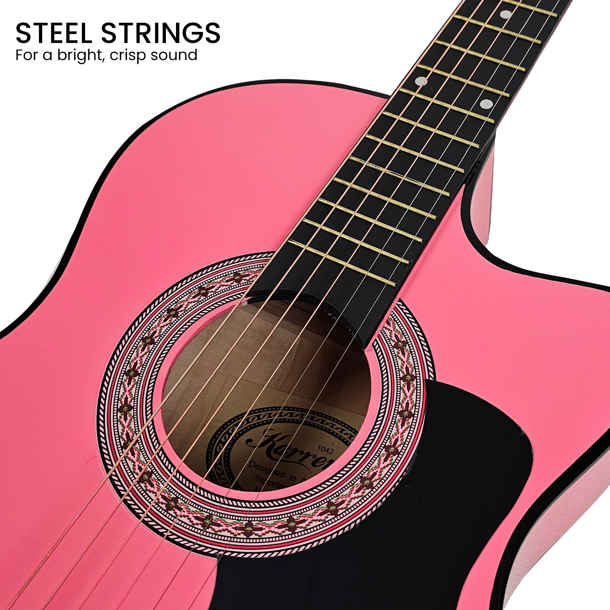 Karrera 38in Cutaway Acoustic Guitar with guitar bag - Pink 7