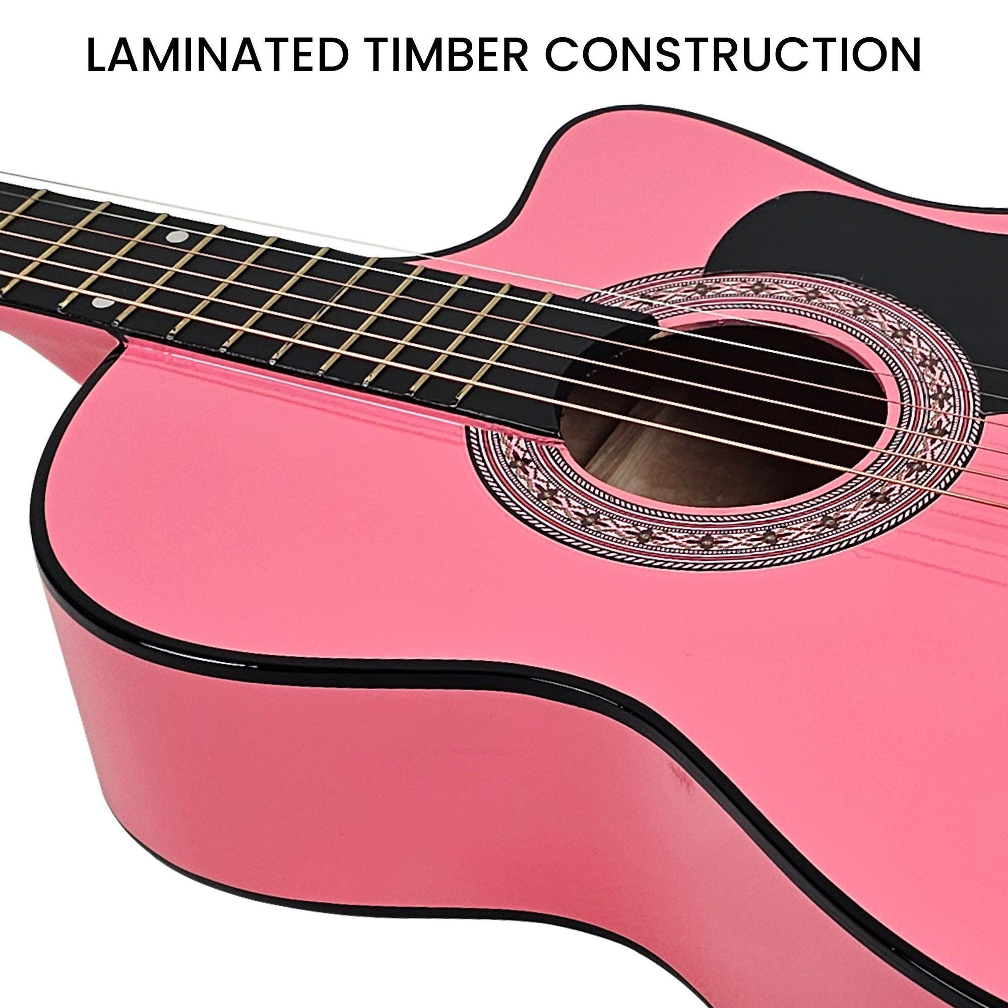 Karrera 38in Cutaway Acoustic Guitar with guitar bag - Pink 9