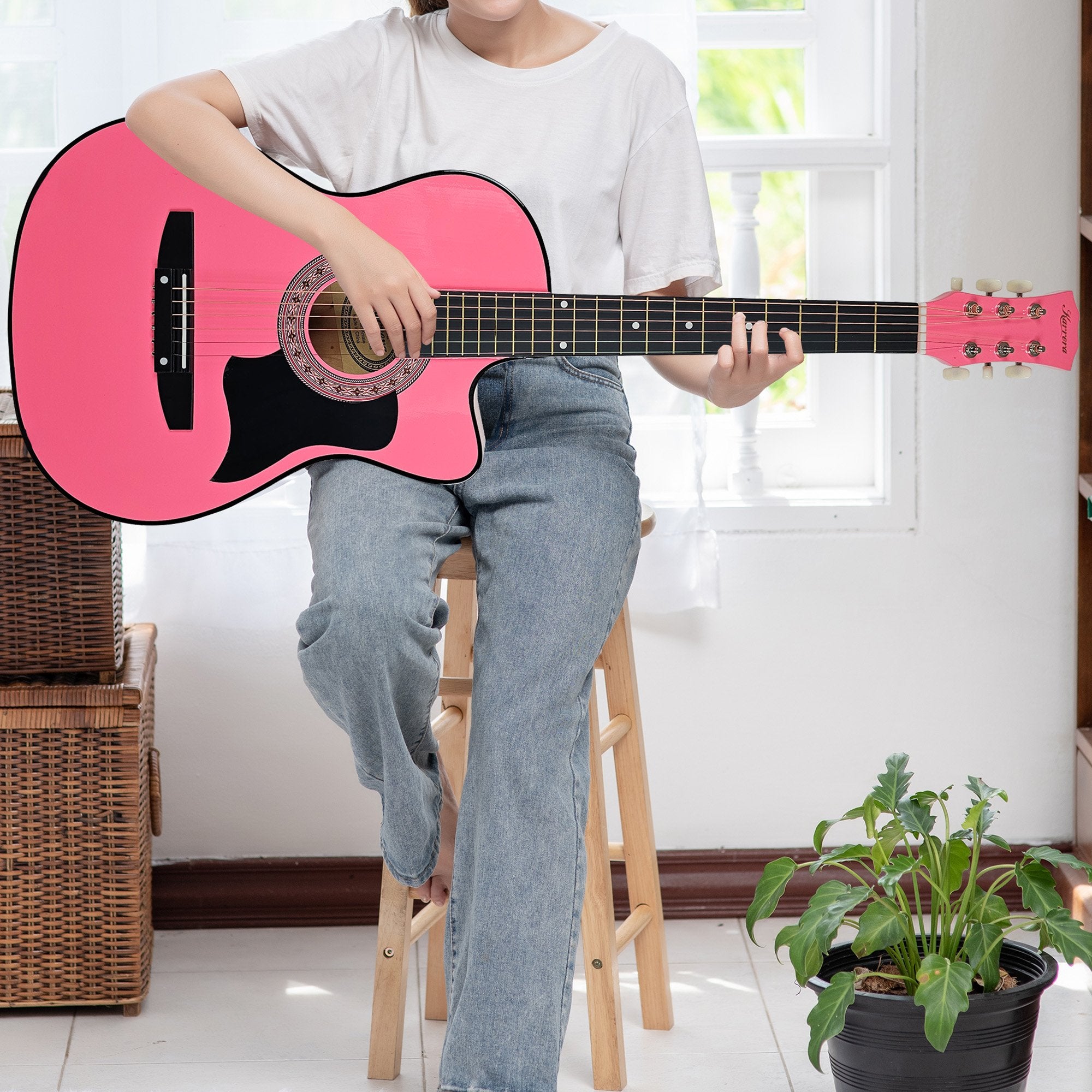Karrera 38in Cutaway Acoustic Guitar with guitar bag - Pink 10