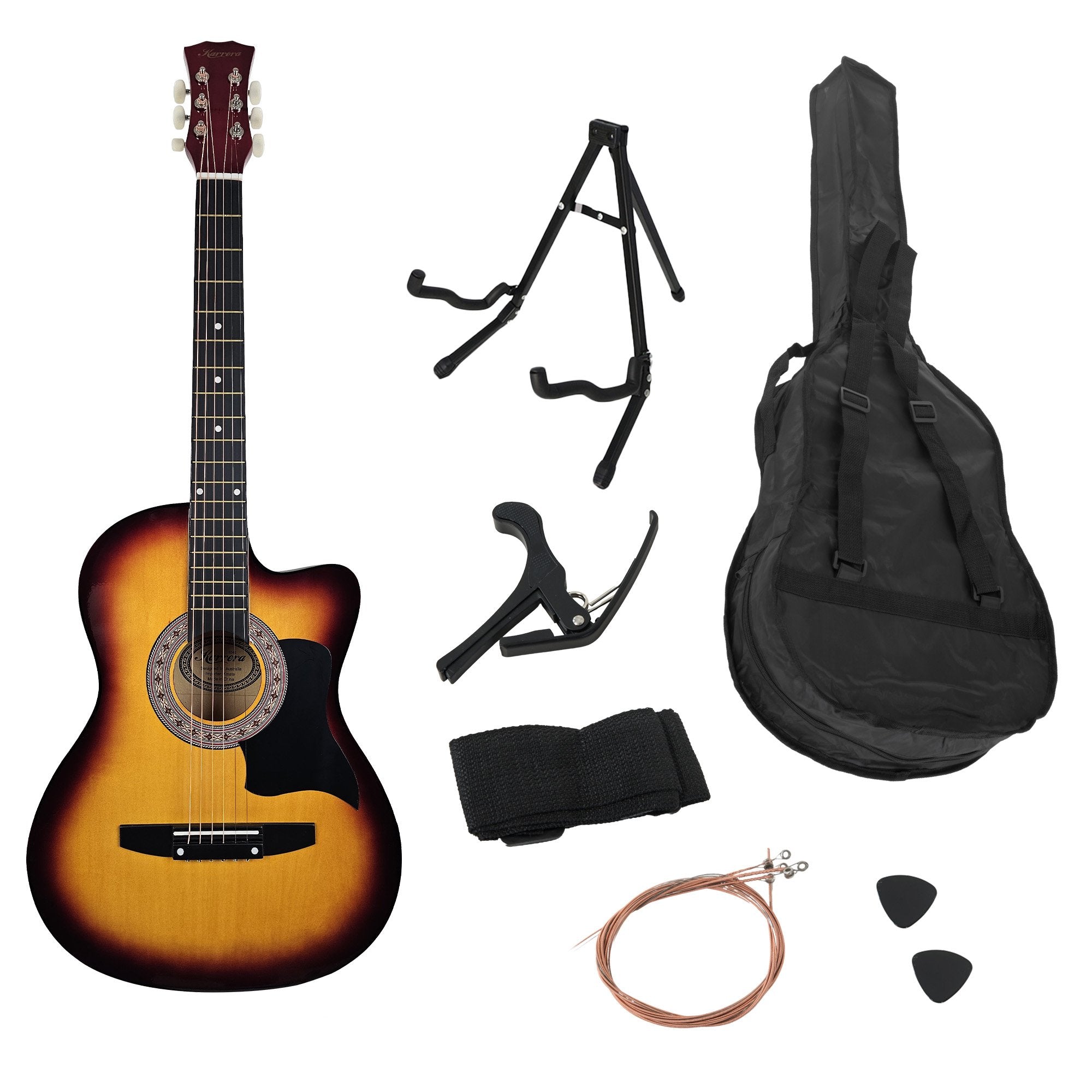 Karrera 38in Pro Cutaway Acoustic Guitar with Bag Strings - Sun Burst 4