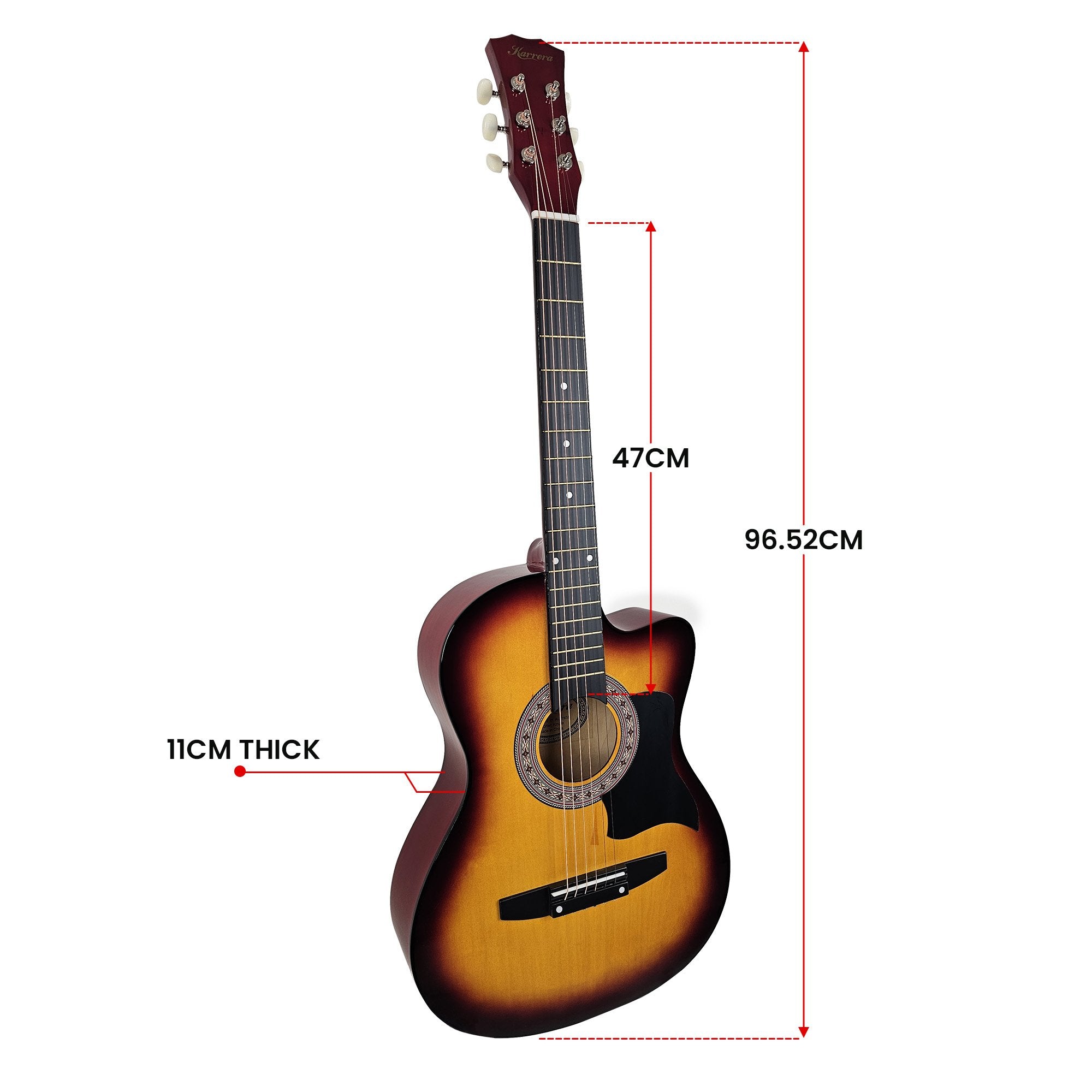 Karrera 38in Pro Cutaway Acoustic Guitar with Bag Strings - Sun Burst 5