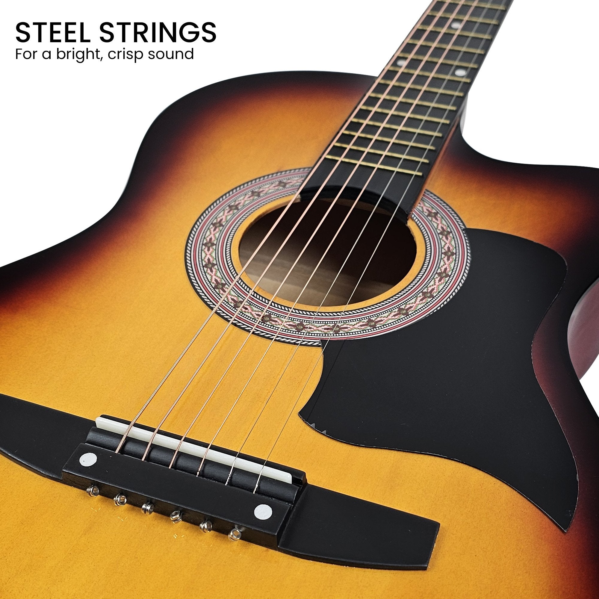 Karrera 38in Pro Cutaway Acoustic Guitar with Bag Strings - Sun Burst 7