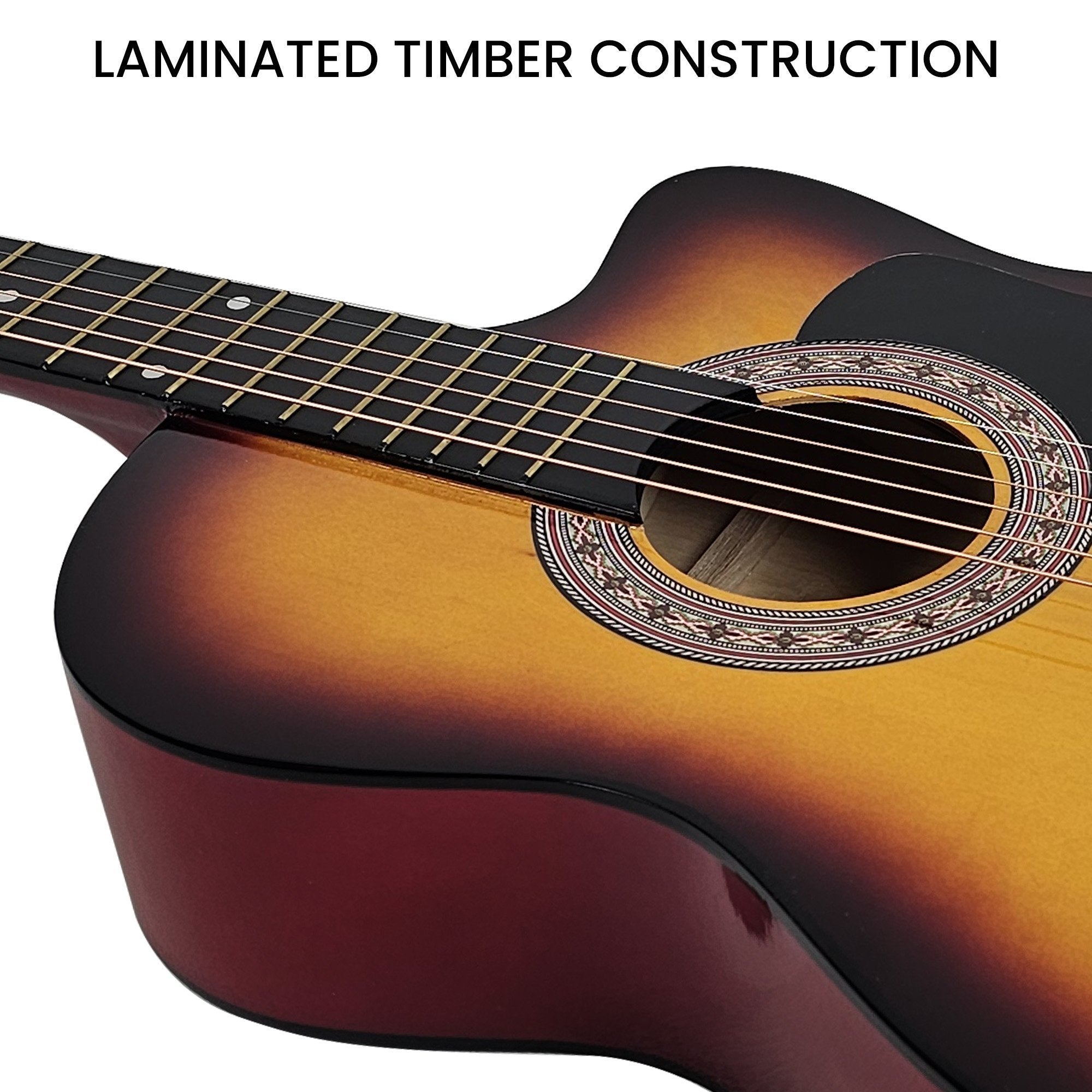 Karrera 38in Pro Cutaway Acoustic Guitar with Bag Strings - Sun Burst 9