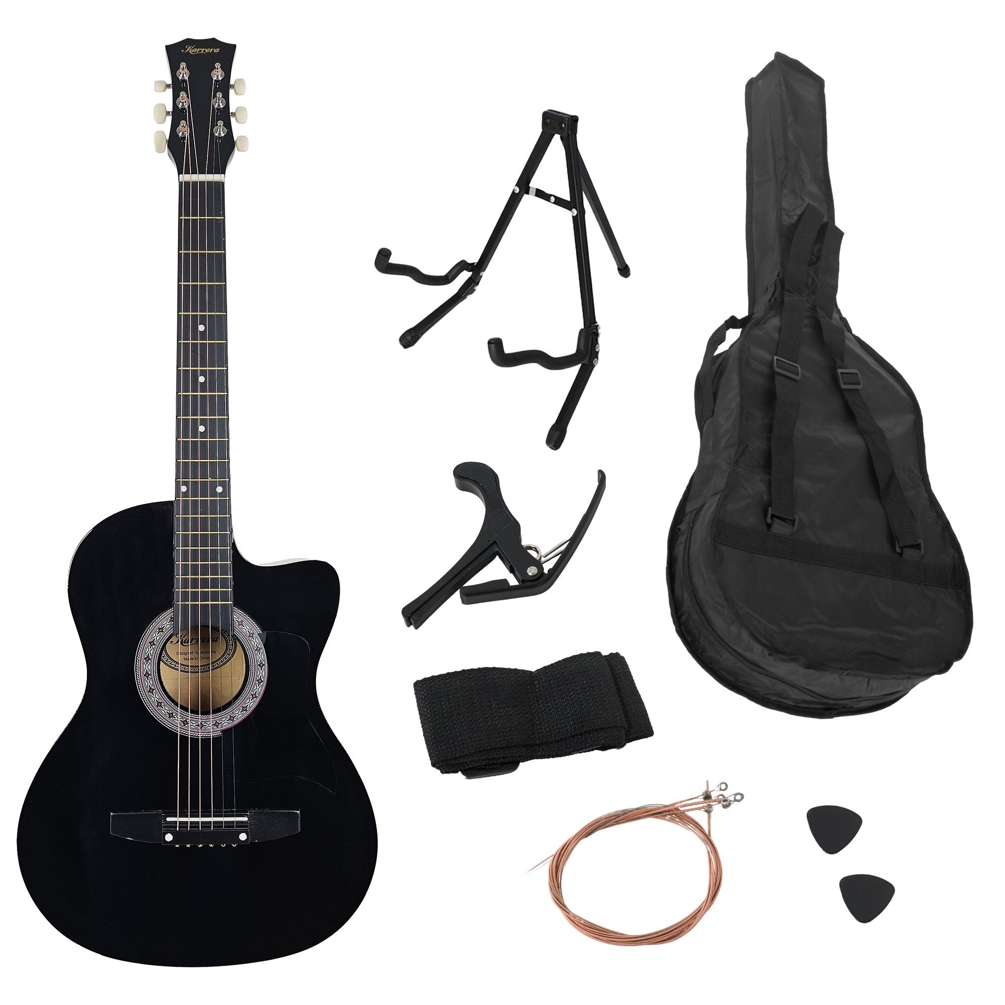Karrera 38in Pro Cutaway Acoustic Guitar with Carry Bag - Black 4
