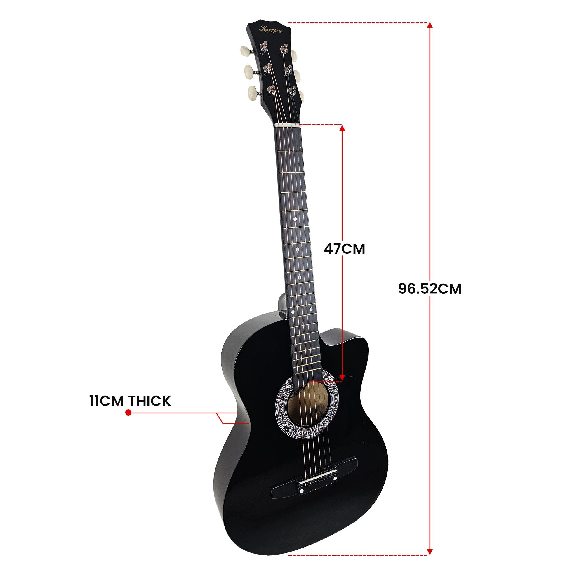 Karrera 38in Pro Cutaway Acoustic Guitar with Carry Bag - Black 5